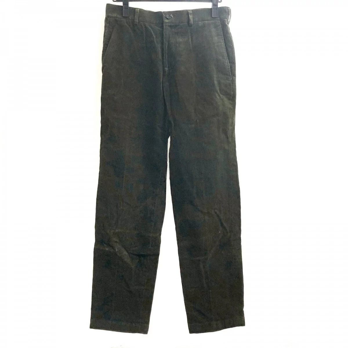 Cropped Pants Dark Green Plain Corduroy Zip Fly