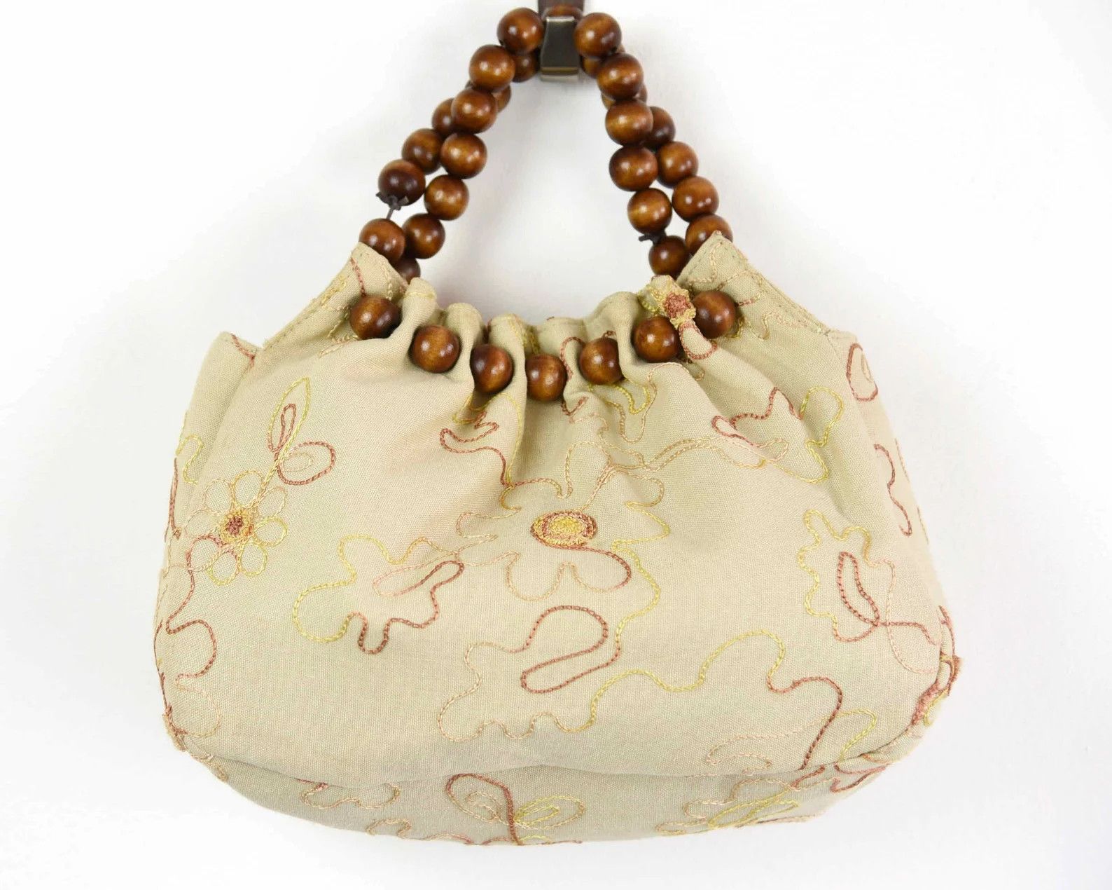 Other × Vintage Vintage Boho Wooden Beads Handles Embroidered Handbag Purse Size ONE SIZE - 3 Thumbnail