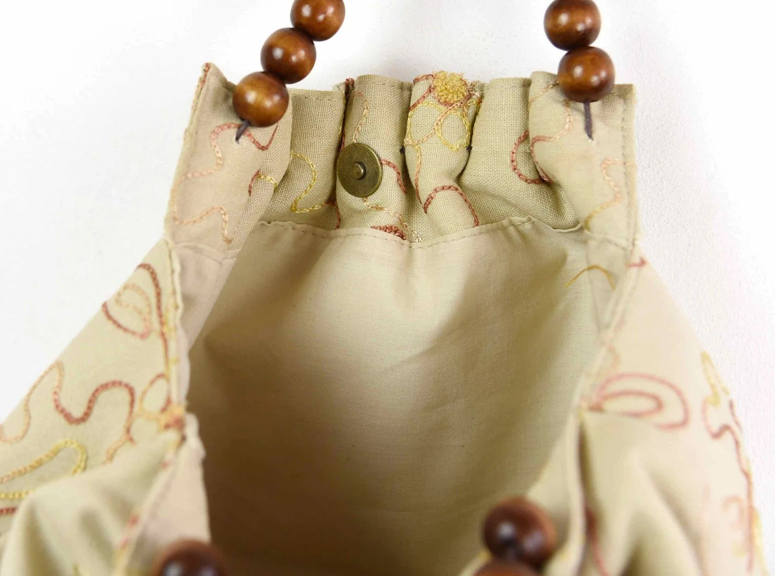 Other × Vintage Vintage Boho Wooden Beads Handles Embroidered Handbag Purse Size ONE SIZE - 5 Thumbnail