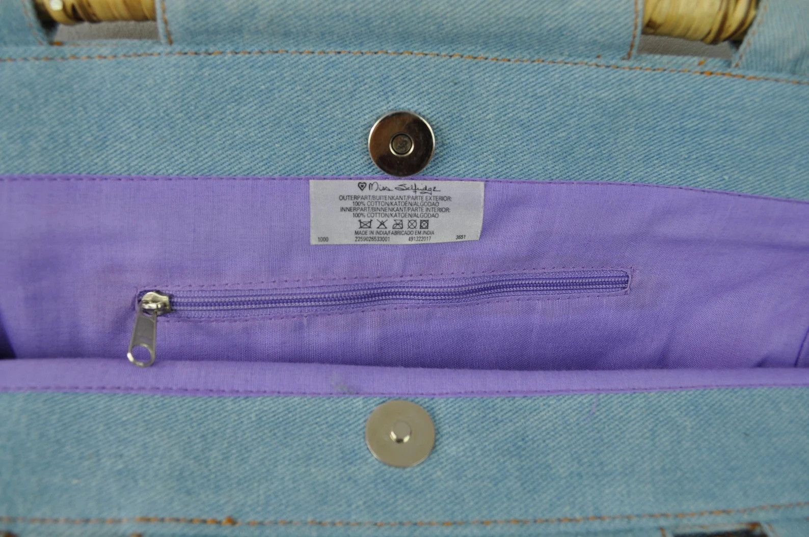 Other × Vintage Y2K Denim Wooden Handles Handbag Floral Beads Jeans Bag Size ONE SIZE - 7 Thumbnail