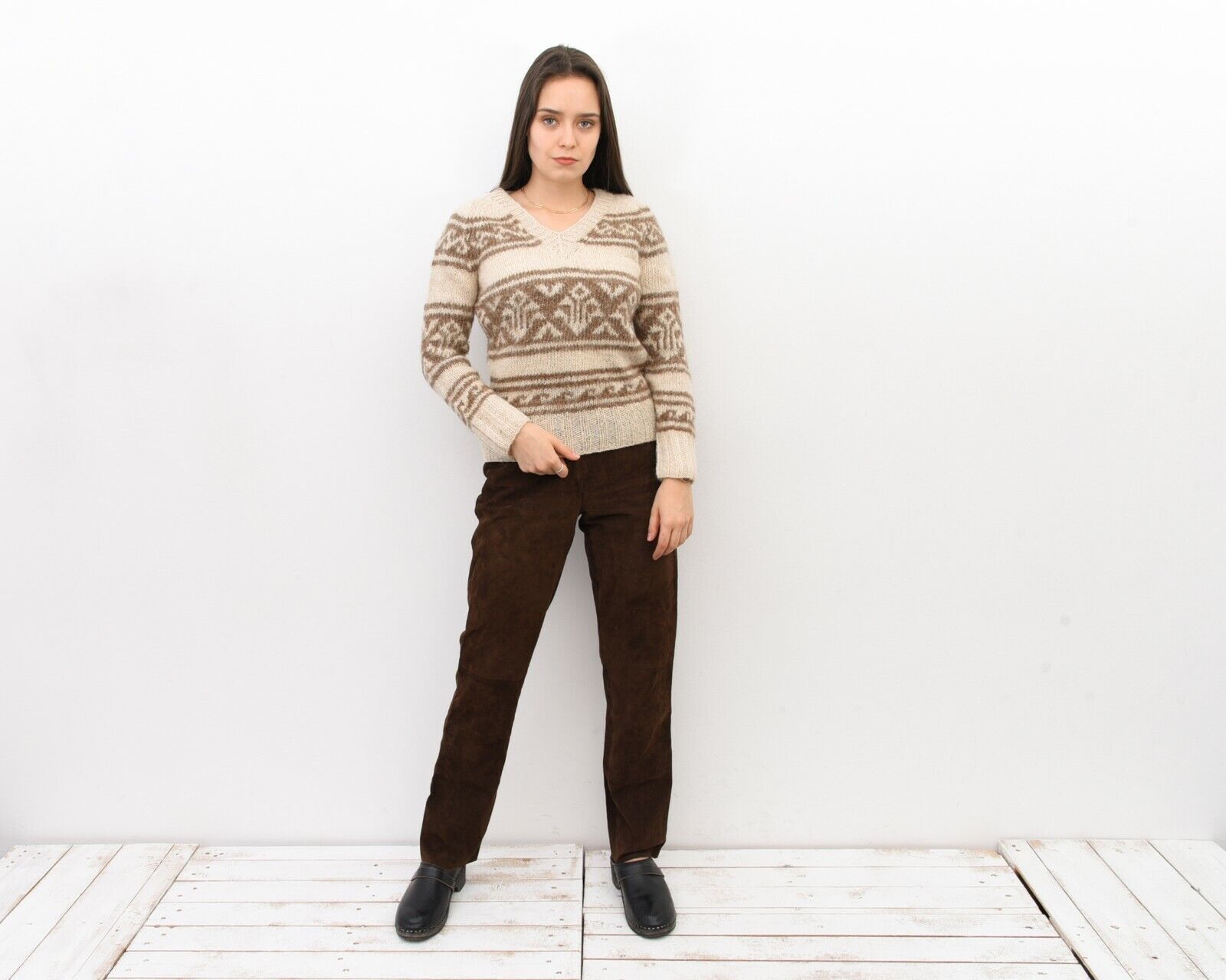 Handmade × Vintage Ethnic Handmade Wool Sweater Jumper Pullover Aztec Size M / US 6-8 / IT 42-44 - 3 Thumbnail
