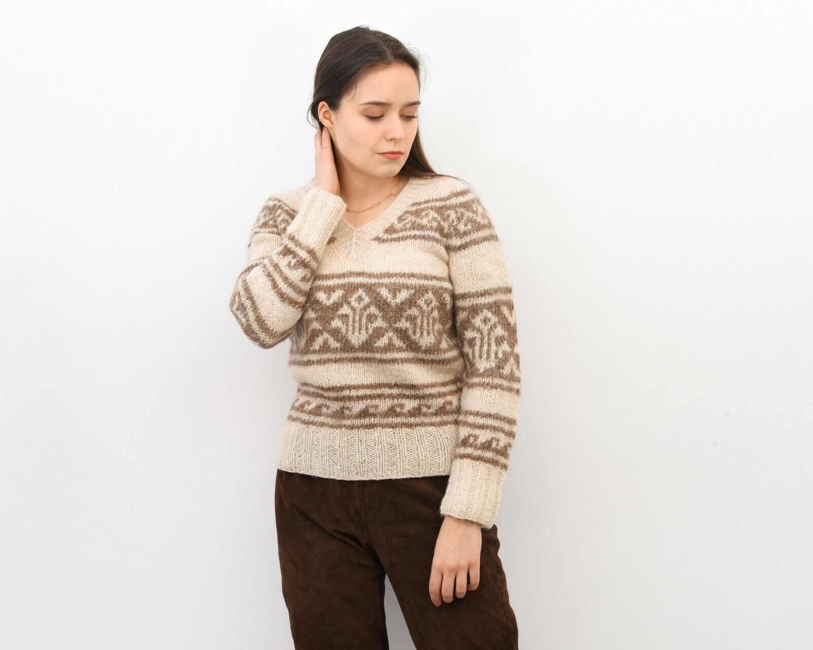 Handmade × Vintage Ethnic Handmade Wool Sweater Jumper Pullover Aztec Size M / US 6-8 / IT 42-44 - 1 Thumbnail