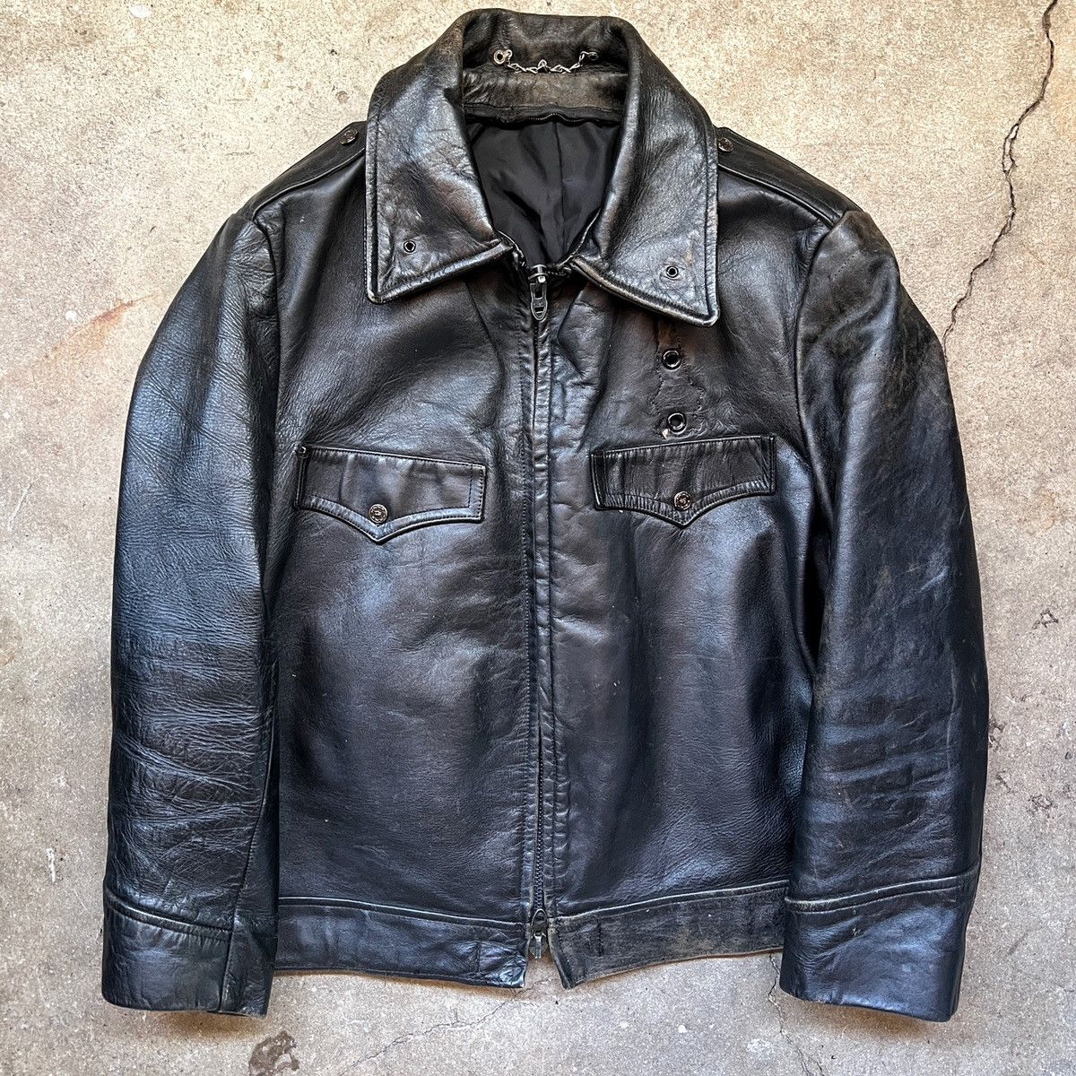 Blouson Vintage En Cuir De Cheval 'Rockabilly' Années 50 - Taille M, Marron (Occasion Bon état)