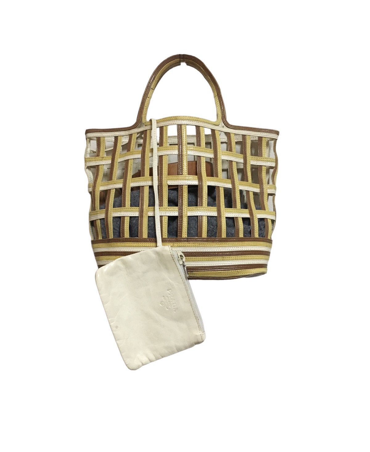 バッグ 90s PRADA VINTAGE LEATHER TOTE HAND BAG Prada × Vintage Vintage 90s prada leather tote bag waffle