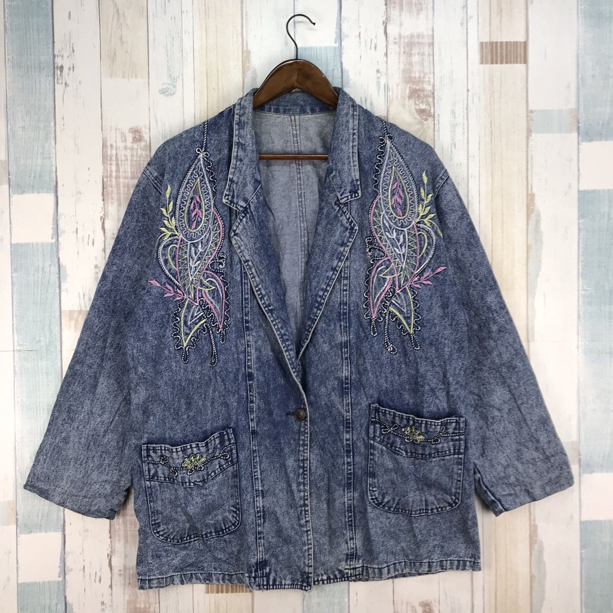 💥RARE💥VINTAGE DENIM EMBROIDERY LOGO JACKET