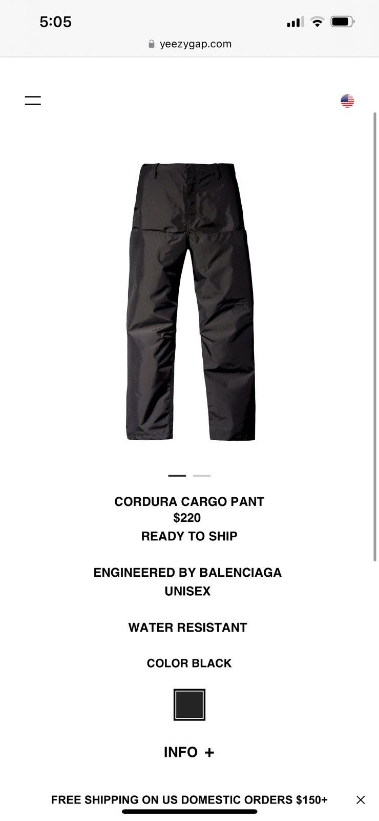 Yeezy YZY Gap Sateen Cargo Pants Mens Size Large Poetic