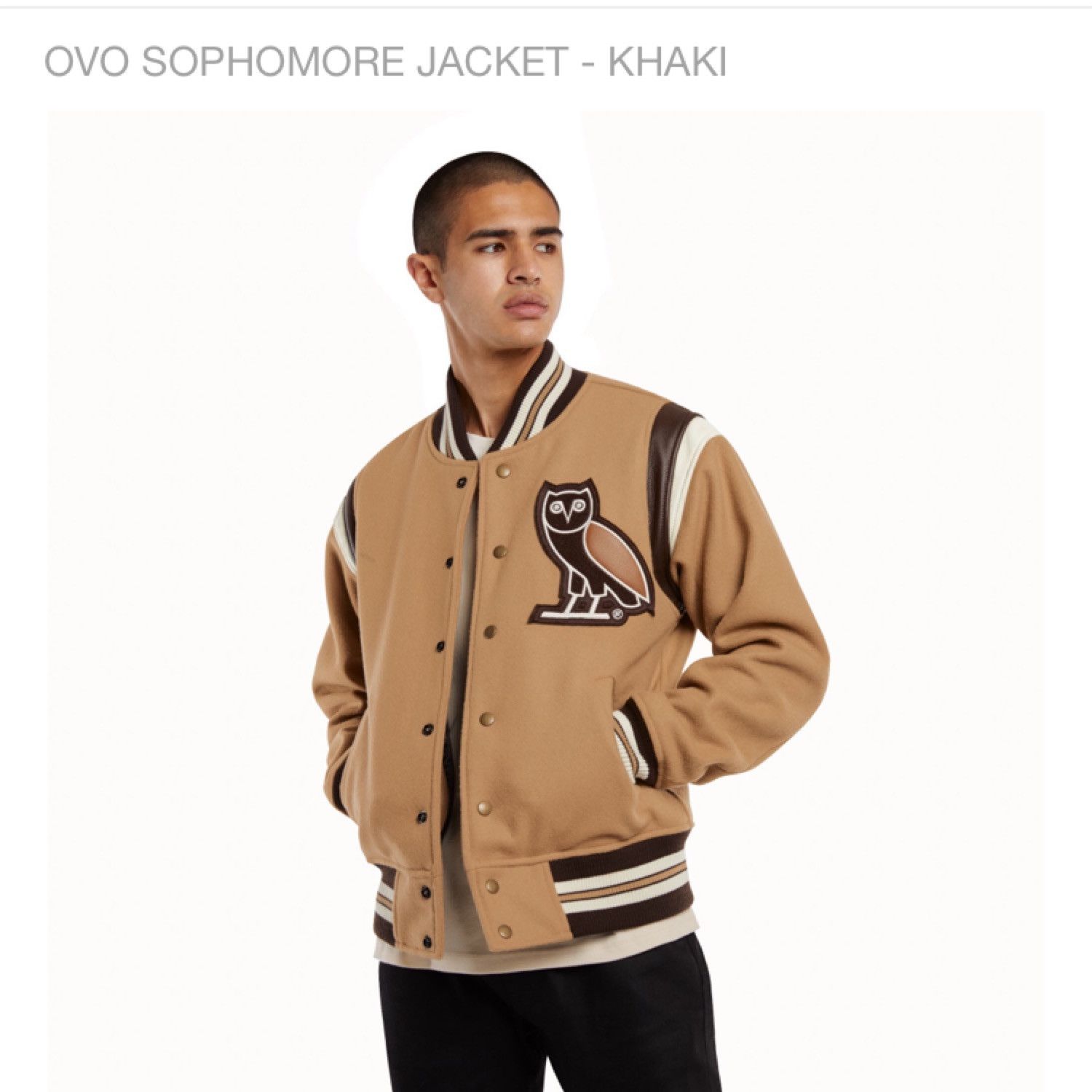 Drake OVO SOPHOMORE JACKET - KHAKI TEAM VARSITY JACKET 2017 Size US L / EU 52-54 / 3 - 8 Thumbnail