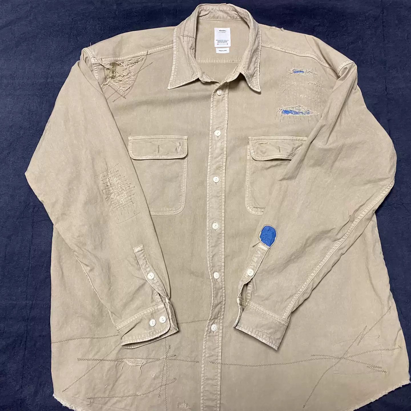 Chemise Visvim Grand River L/S Crash - Taille L, Beige, Coton Canvas, Occasion Très Bon état
