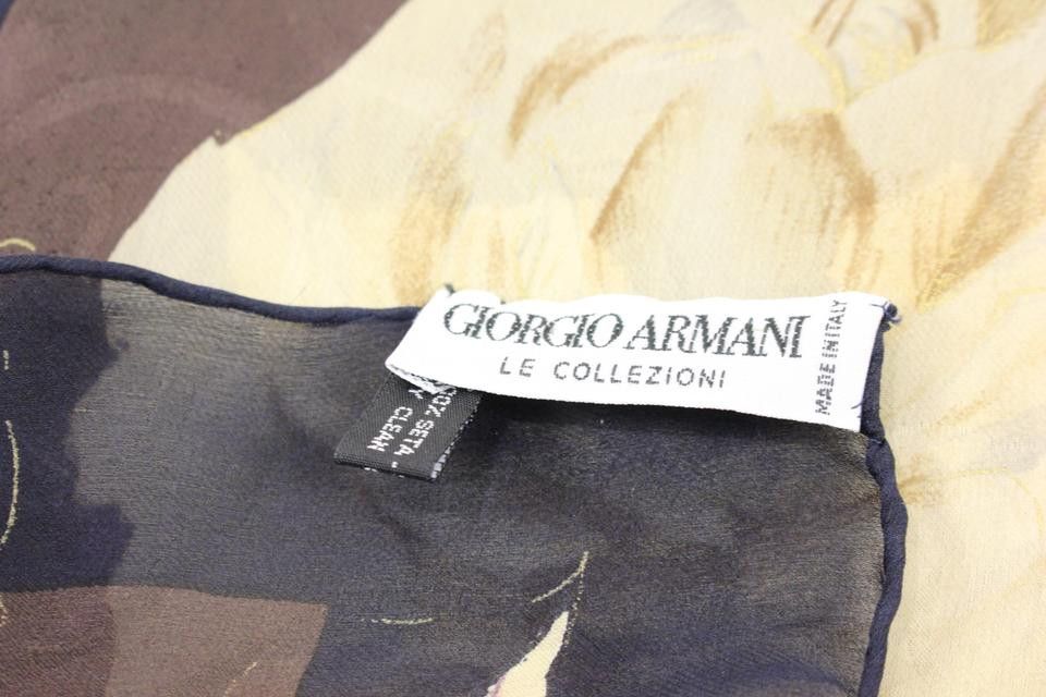 Giorgio Armani Brown Navy Blue Beige Rose Silk Scarf 1G922