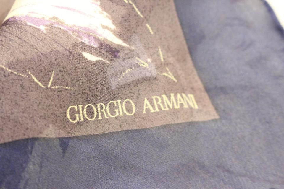 Giorgio Armani Brown Navy Blue Beige Rose Silk Scarf 1G922