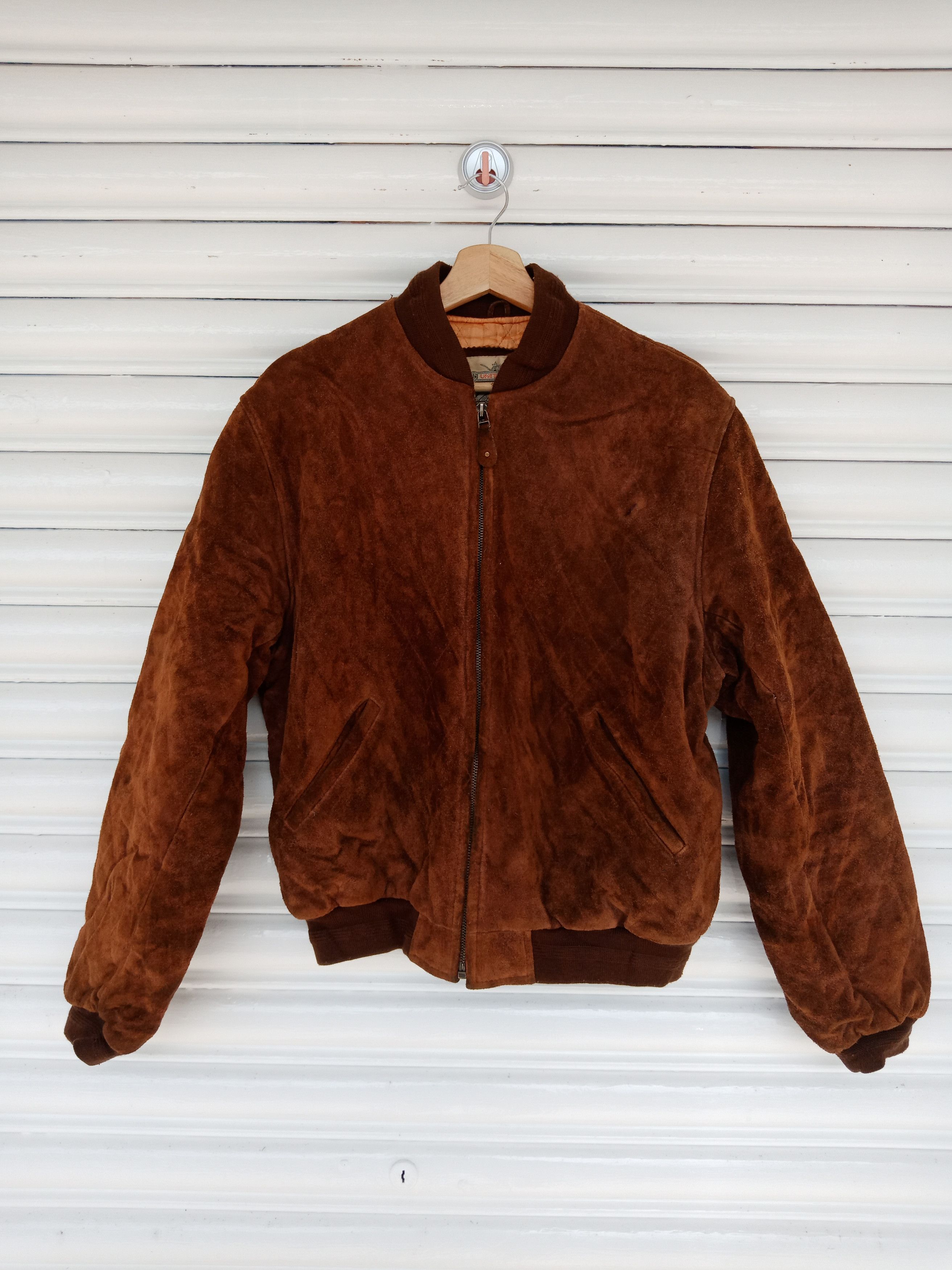 image of A2 Flyers Leather x Genuine Leather Leathercraft United Worker Suede Brown Bomber (Size Large)