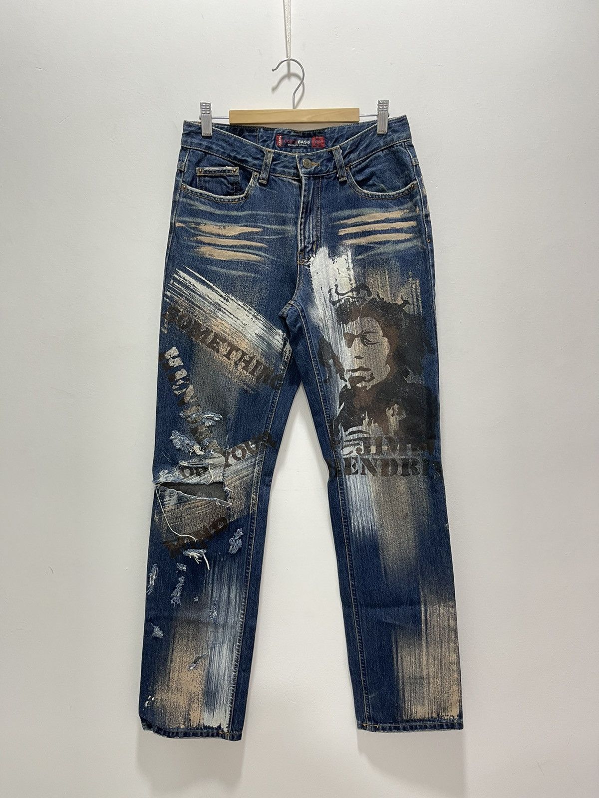 Japanese Brand × Vintage DISTRESSED COSTY RIPPED JIMM HENDRIX PRINTED ART DENIM JEANS Size US 28 / EU 44 - 1 Thumbnail