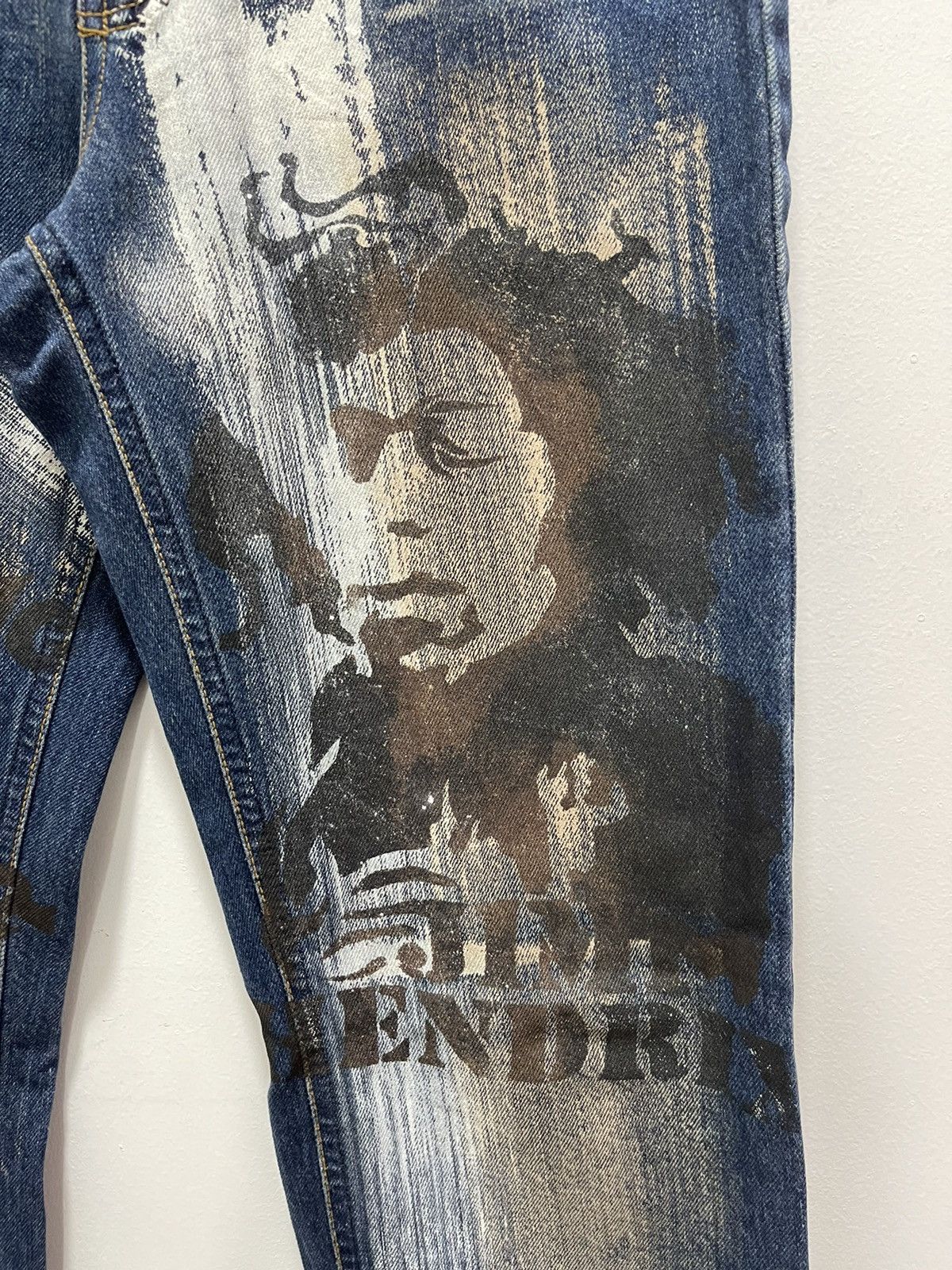 Japanese Brand × Vintage DISTRESSED COSTY RIPPED JIMM HENDRIX PRINTED ART DENIM JEANS Size US 28 / EU 44 - 5 Thumbnail