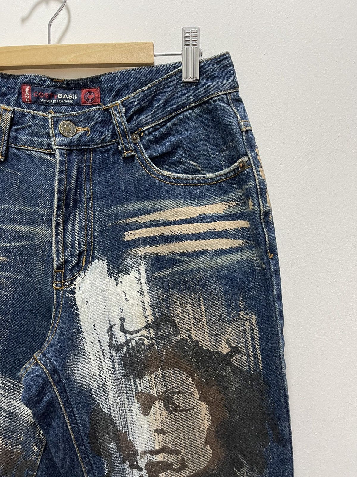 Japanese Brand × Vintage DISTRESSED COSTY RIPPED JIMM HENDRIX PRINTED ART DENIM JEANS Size US 28 / EU 44 - 2 Thumbnail