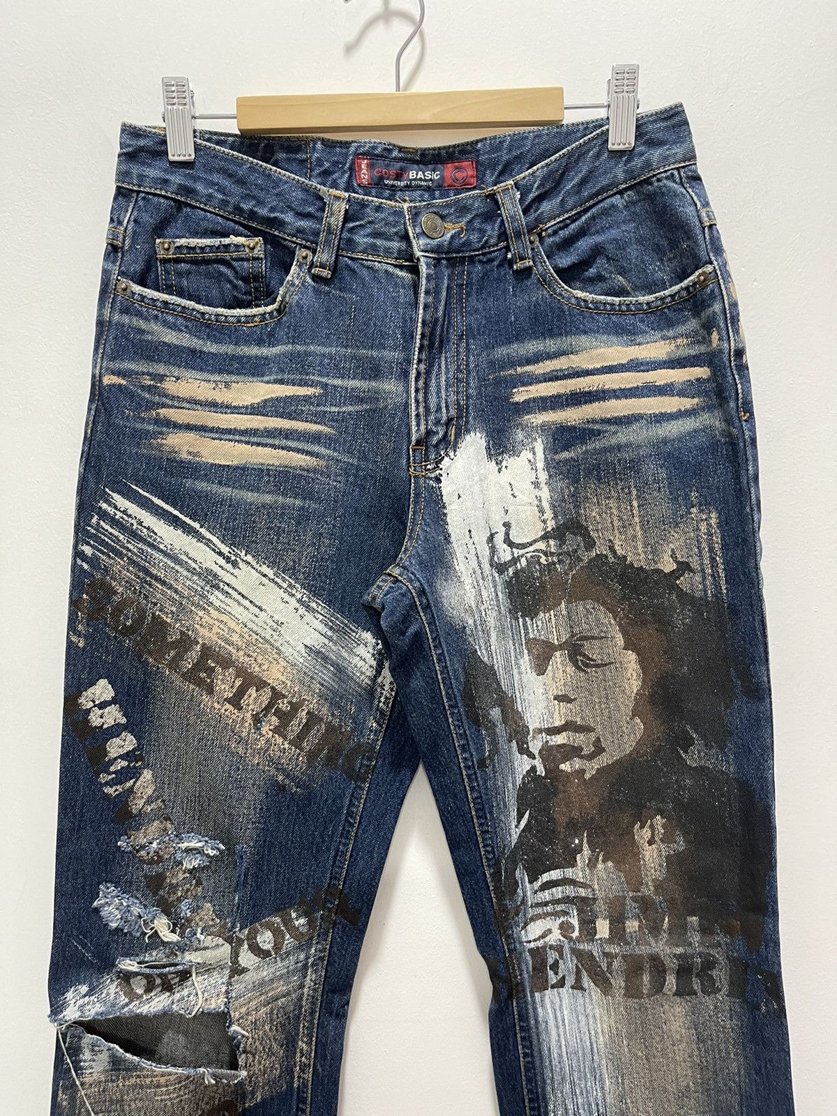 Japanese Brand × Vintage DISTRESSED COSTY RIPPED JIMM HENDRIX PRINTED ART DENIM JEANS Size US 28 / EU 44 - 4 Thumbnail