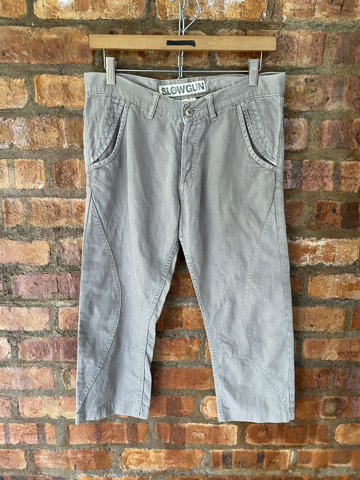 Beauty Beast 90s SLOW GUN Japan Rider Crop Mix linen pants Size US 31 - 2 Thumbnail