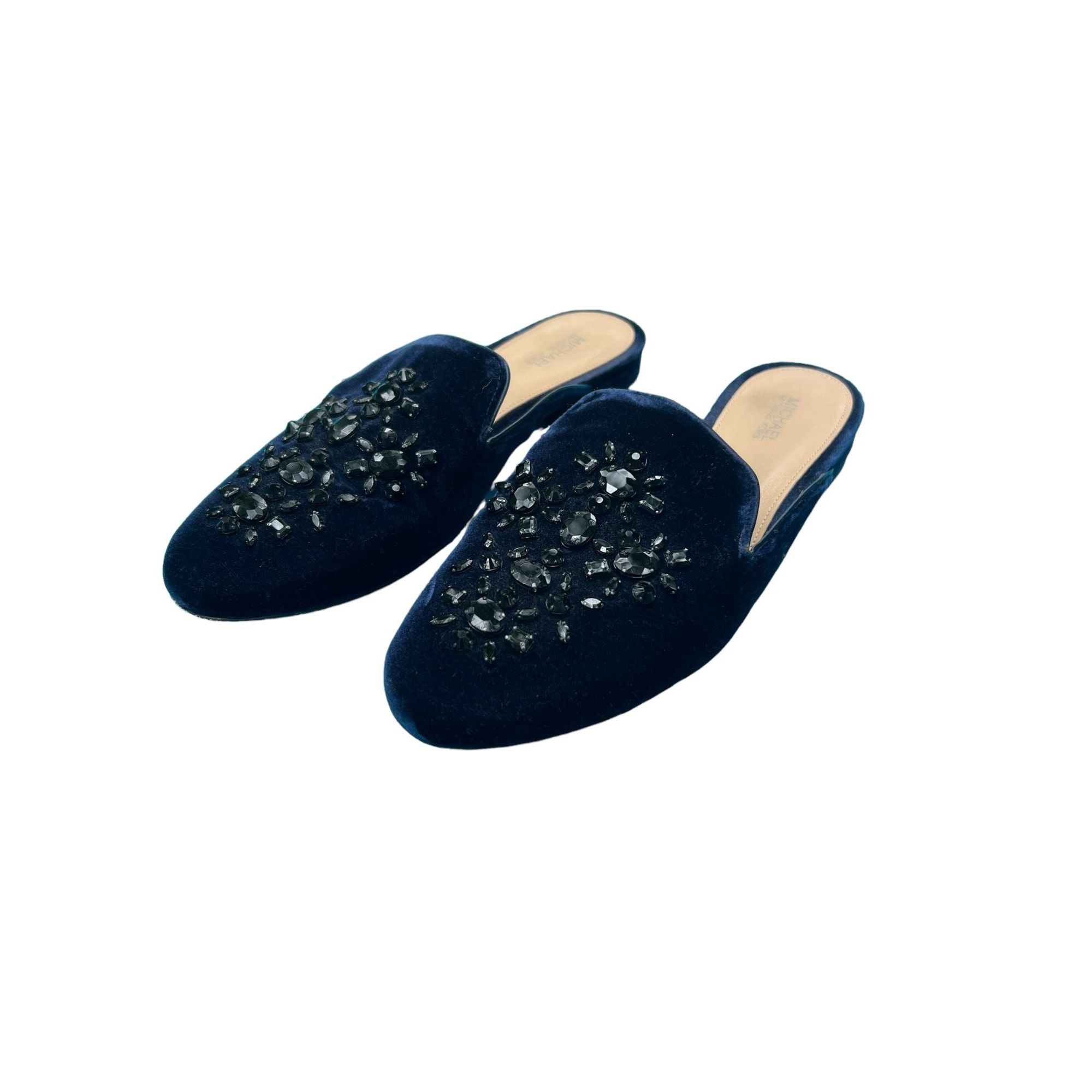 Michael Michael Kors Edie Admiral blue velvet slides shoes b
