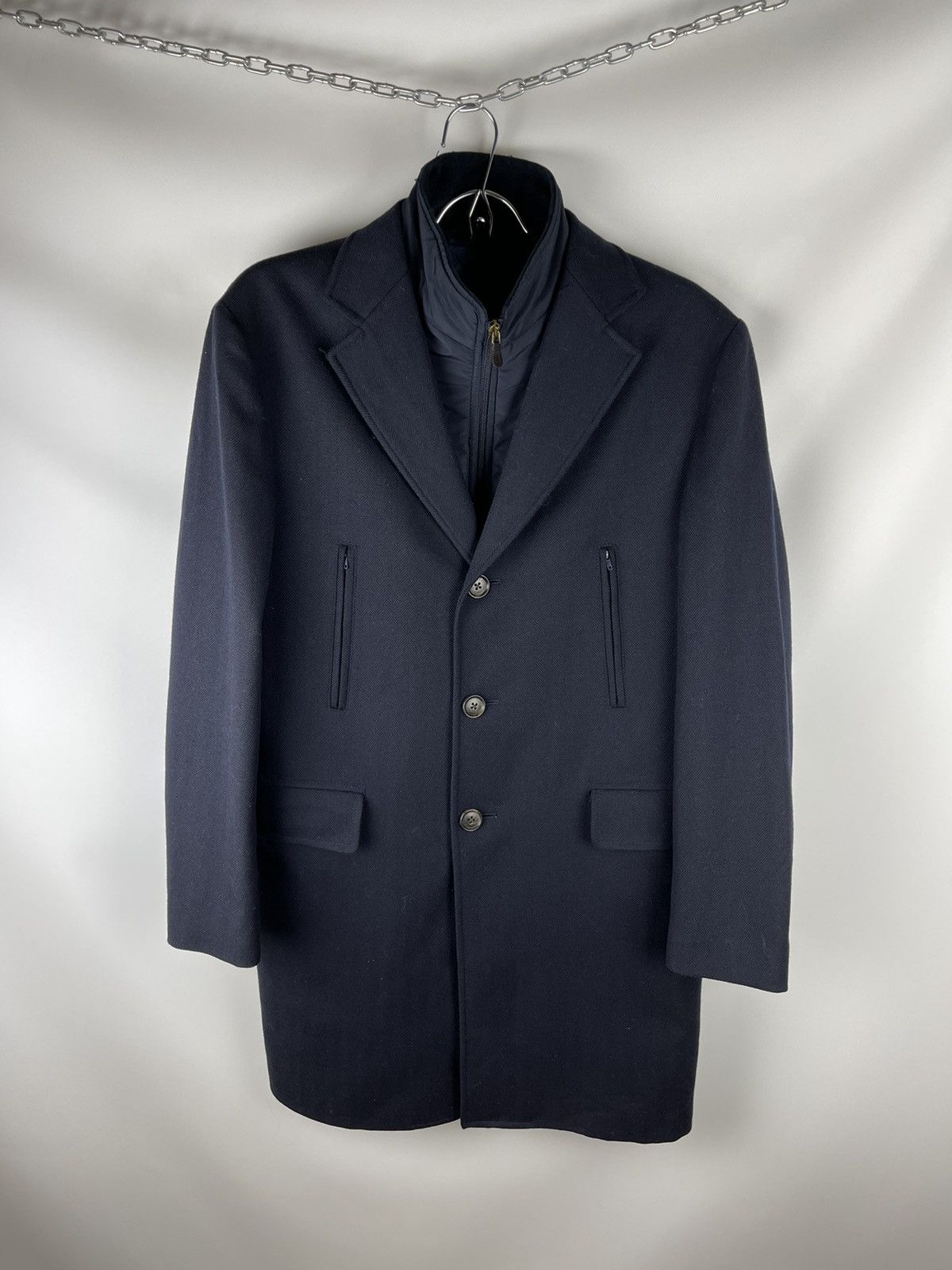 Luigi Bianchi Luigi Bianchi Mantova navy pattern wool coat with lining Size US M / EU 48-50 / 2 - 2 Thumbnail