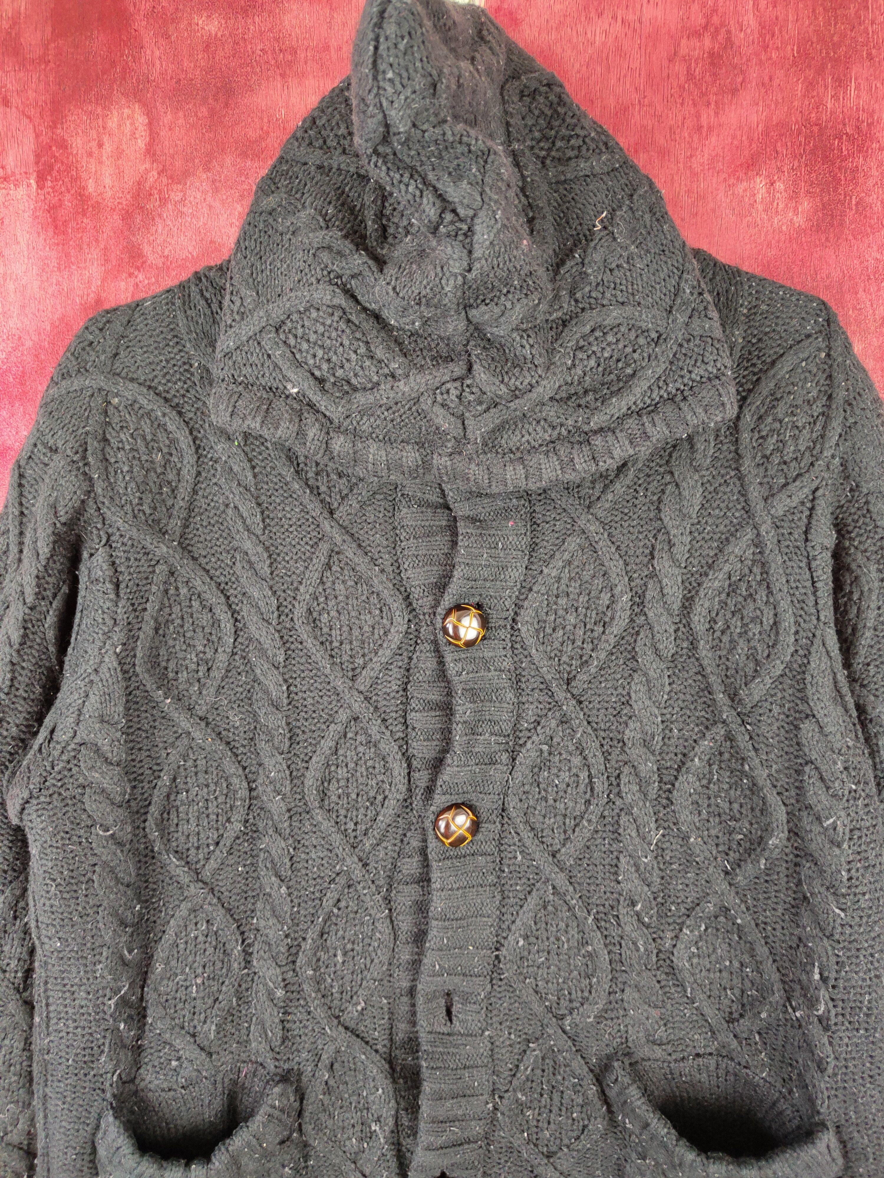 Aran Isles Knitwear Pinc Ponc Black Knitwear Hoodie Sweater #5908 Size L / US 10 / IT 46 - 2 Thumbnail