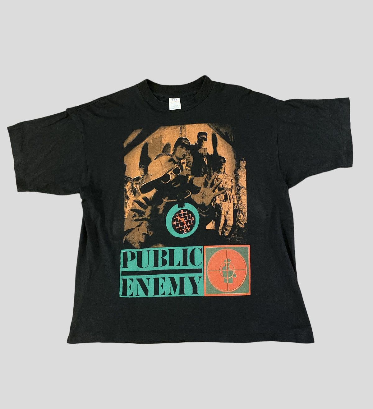 T-shirt Vintage Rap Public Enemy 1991 - Imprimé All Over, Taille XL, Noir - Très Bon état Occasion