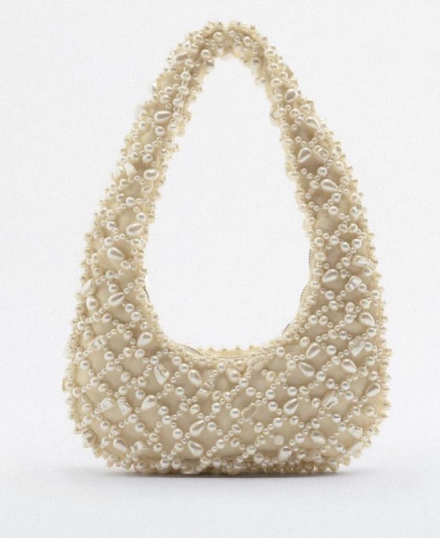 image of Zara Pearl Shoulder Bag in Cream, Women's