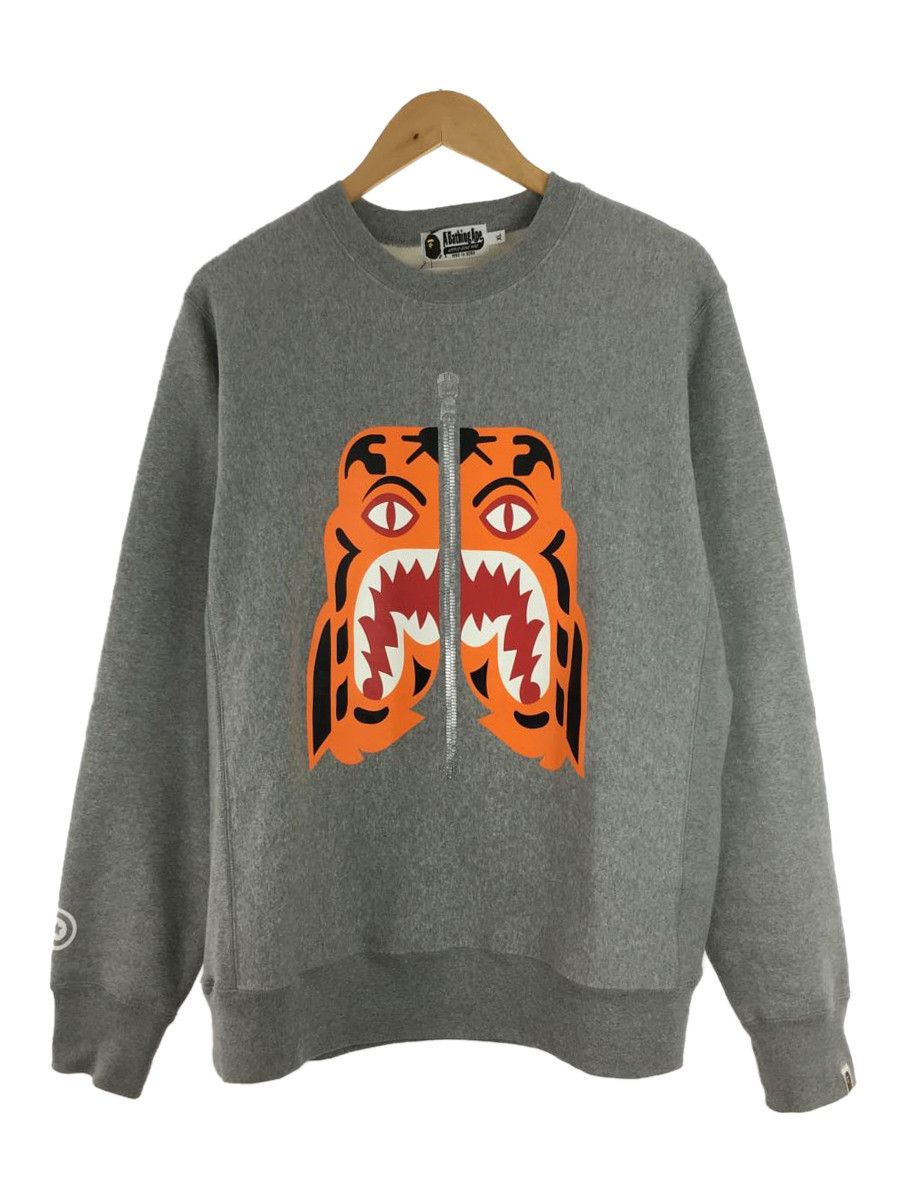 Sweater Gray Tiger Design Print Long Sleeve