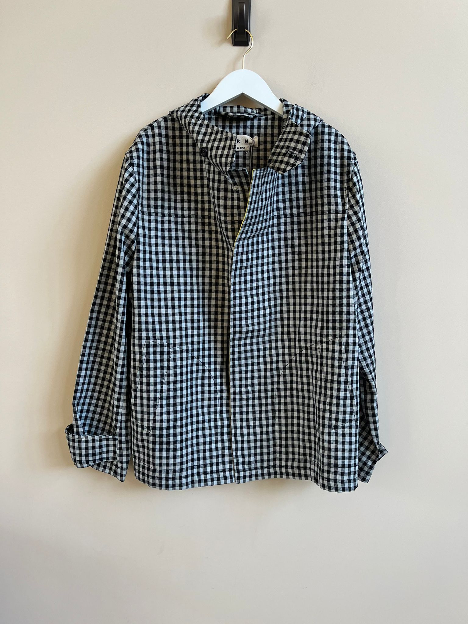Marni Checker Print Light Hooded Jacket in Black & White Size US S / EU 44-46 / 1 - 1 Thumbnail