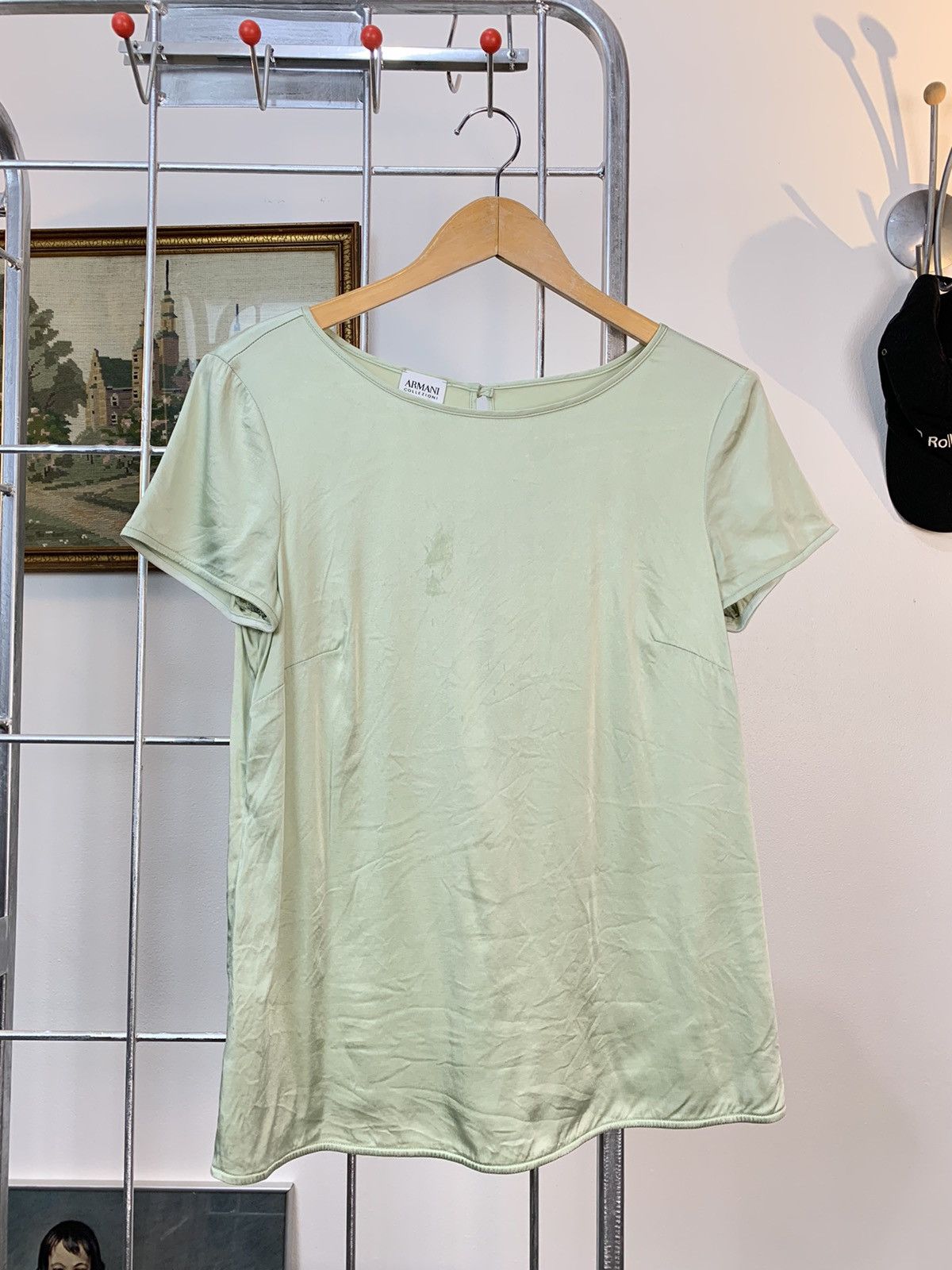 Armani Collezioni pistachio green silk top