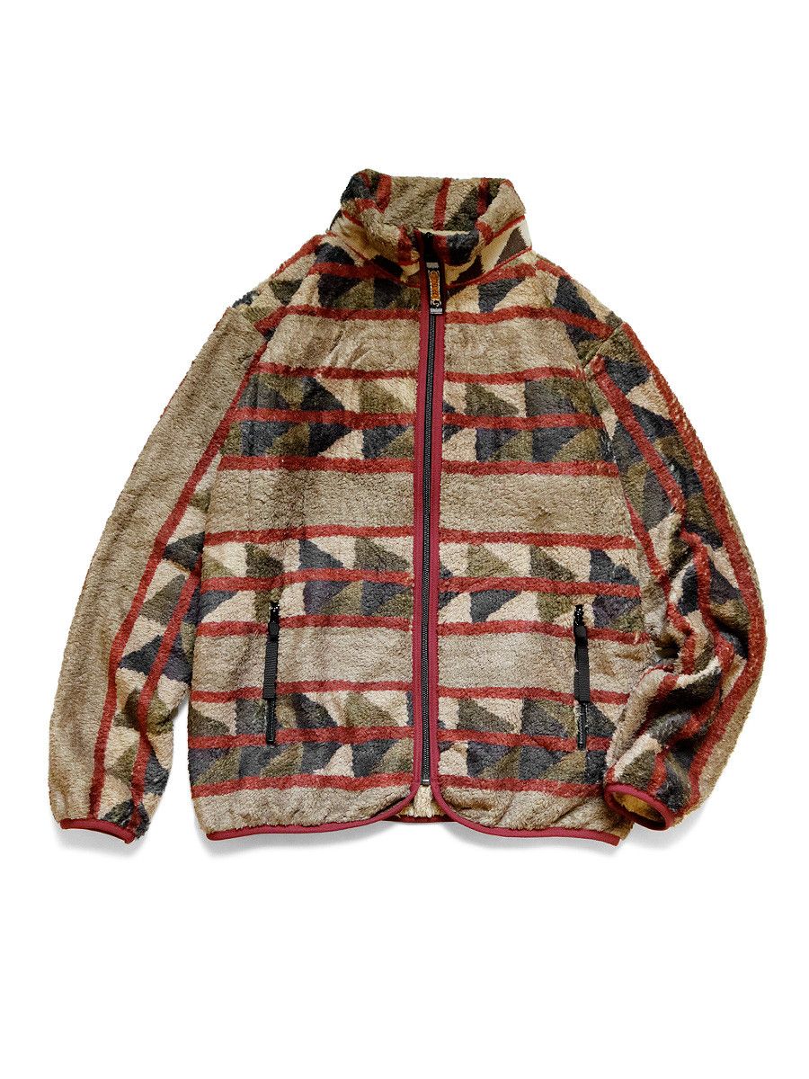 image of Kapital Pueblo Stripe Pattern Fleece Zip Blouson Jacket in Redbrown, Men's (Size Medium)