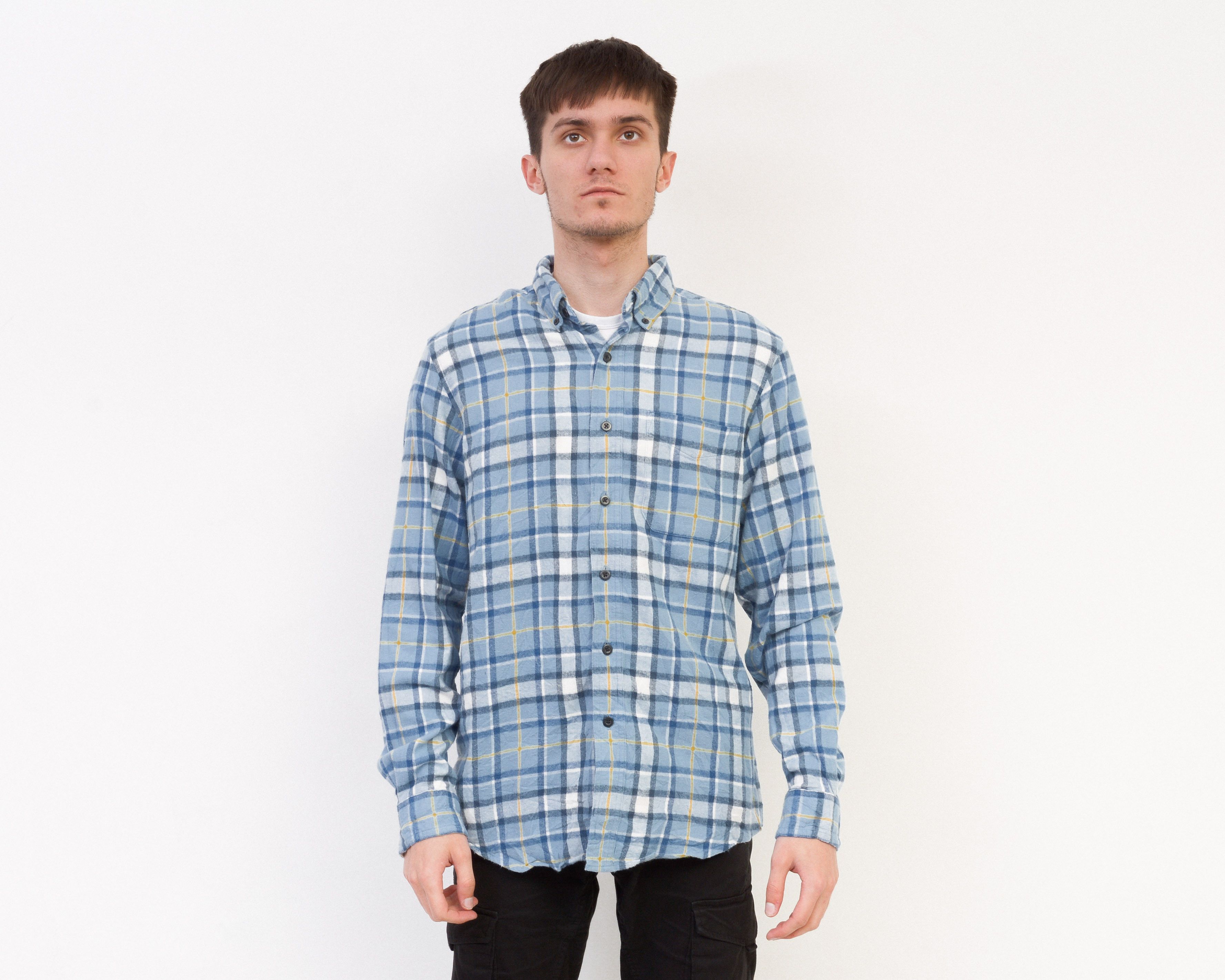 L.L. Bean × Vintage Casual Shirt Check Plaid Tartan Long Sleeve Blue Retro Size US M / EU 48-50 / 2 - 2 Thumbnail