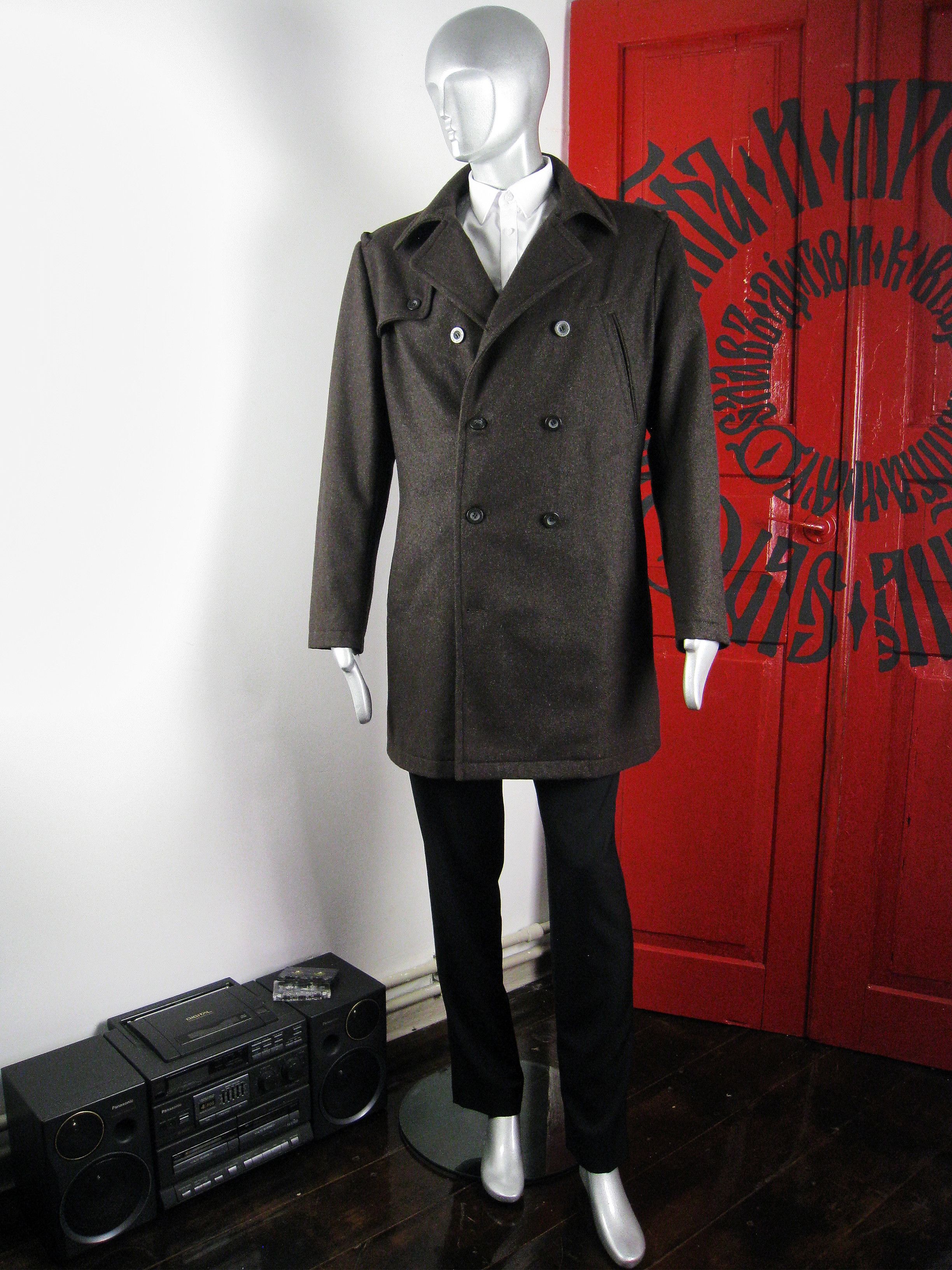 Vintage Y2K John Rocha men's woolen double-breasted dark brown coat Size US M / EU 48-50 / 2 - 5 Thumbnail