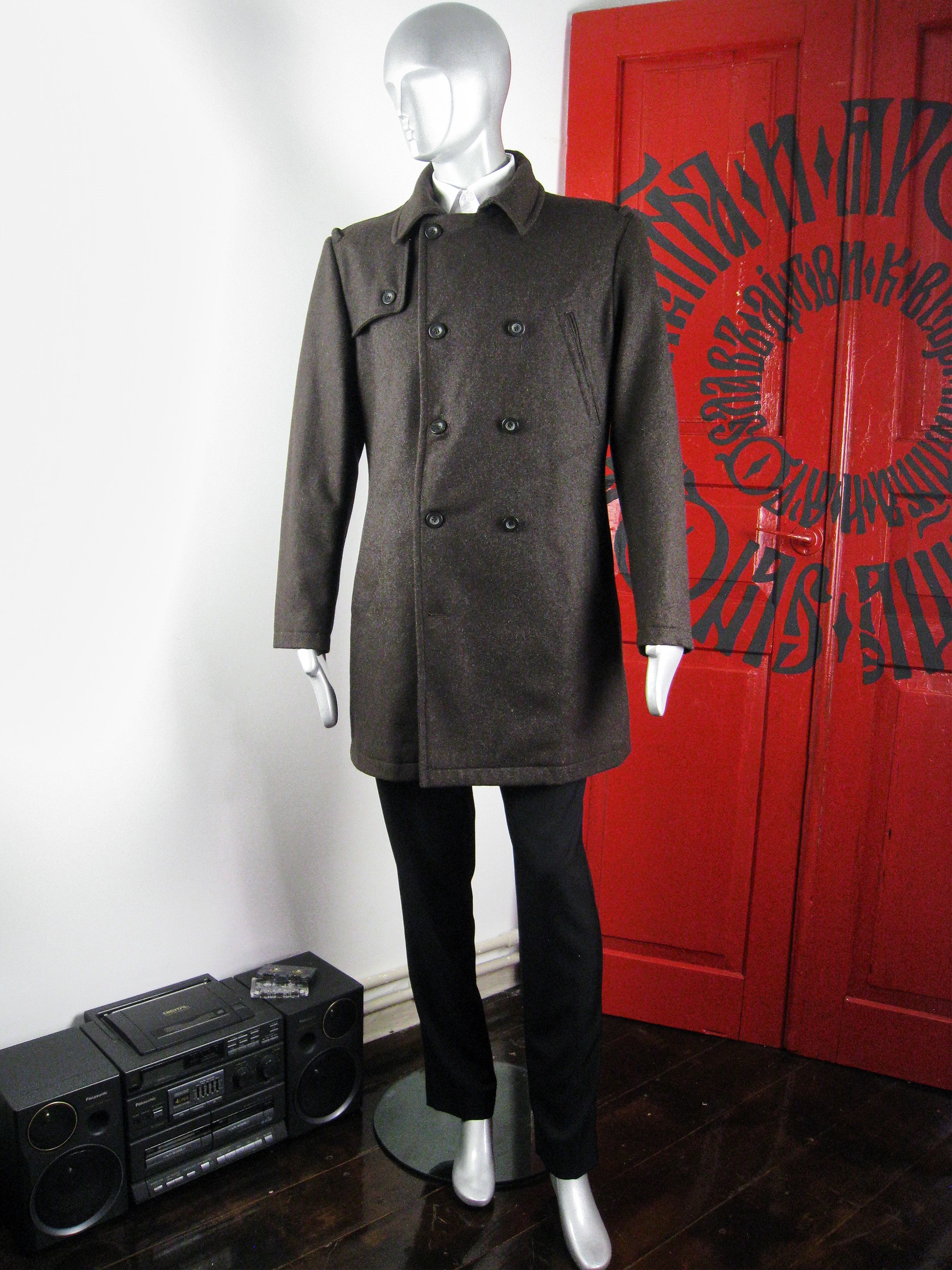 Vintage Y2K John Rocha men's woolen double-breasted dark brown coat Size US M / EU 48-50 / 2 - 4 Thumbnail