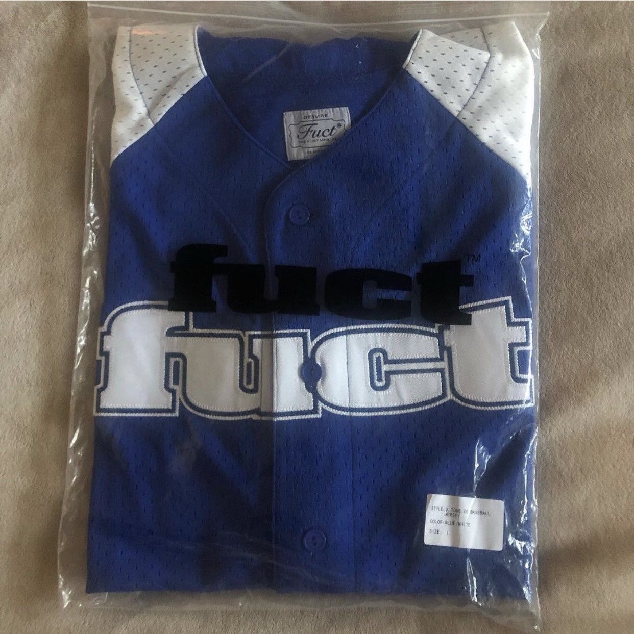 image of Fuct OG Logo Baseball Jersey (Blue) - Large, Men's