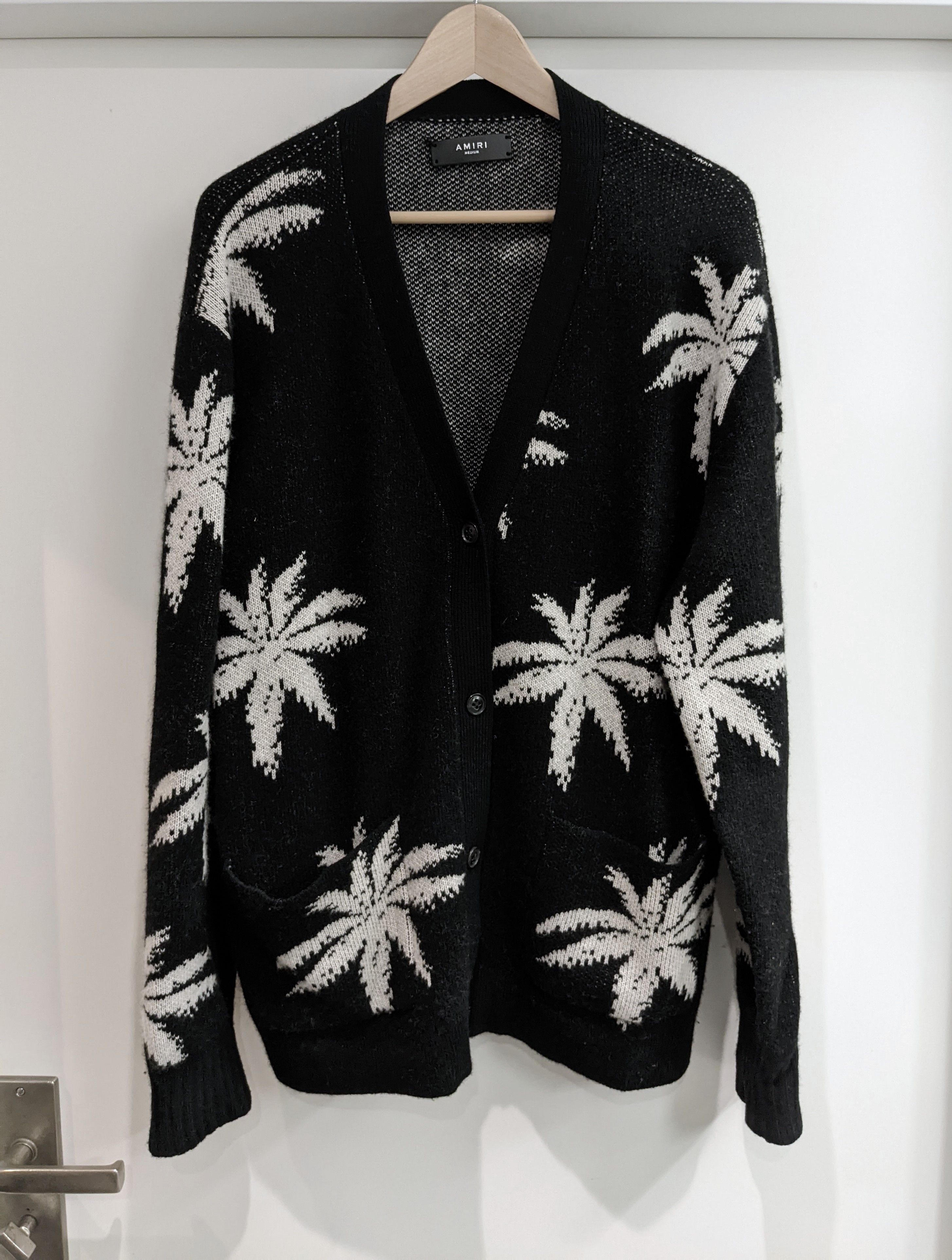 image of Amiri Oversized Palm Tree Cashmere Cardigan, M in Black, Men's (Size Medium)