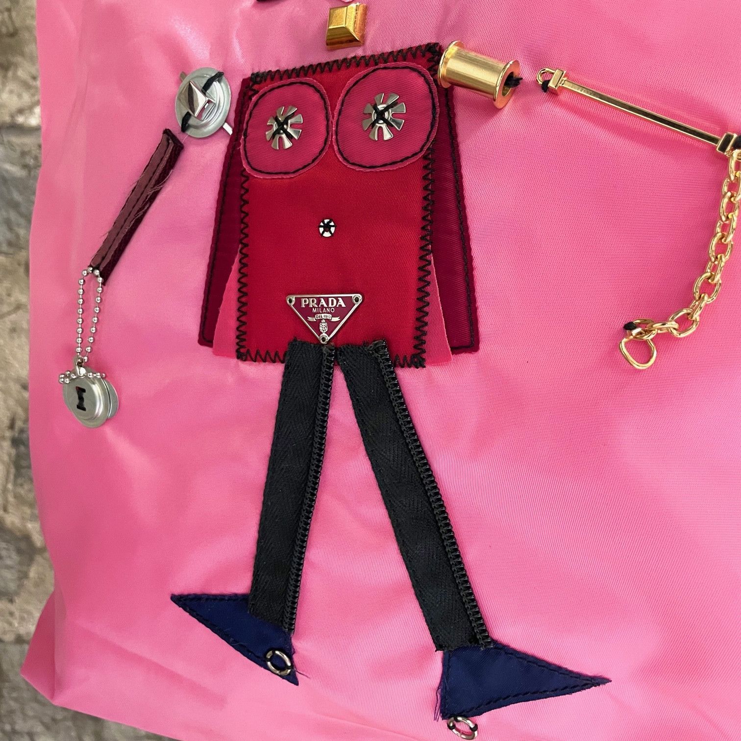 Prada Prada Pink Tessuto Nylon Embellished Robot Tote Size ONE SIZE - 3 Thumbnail