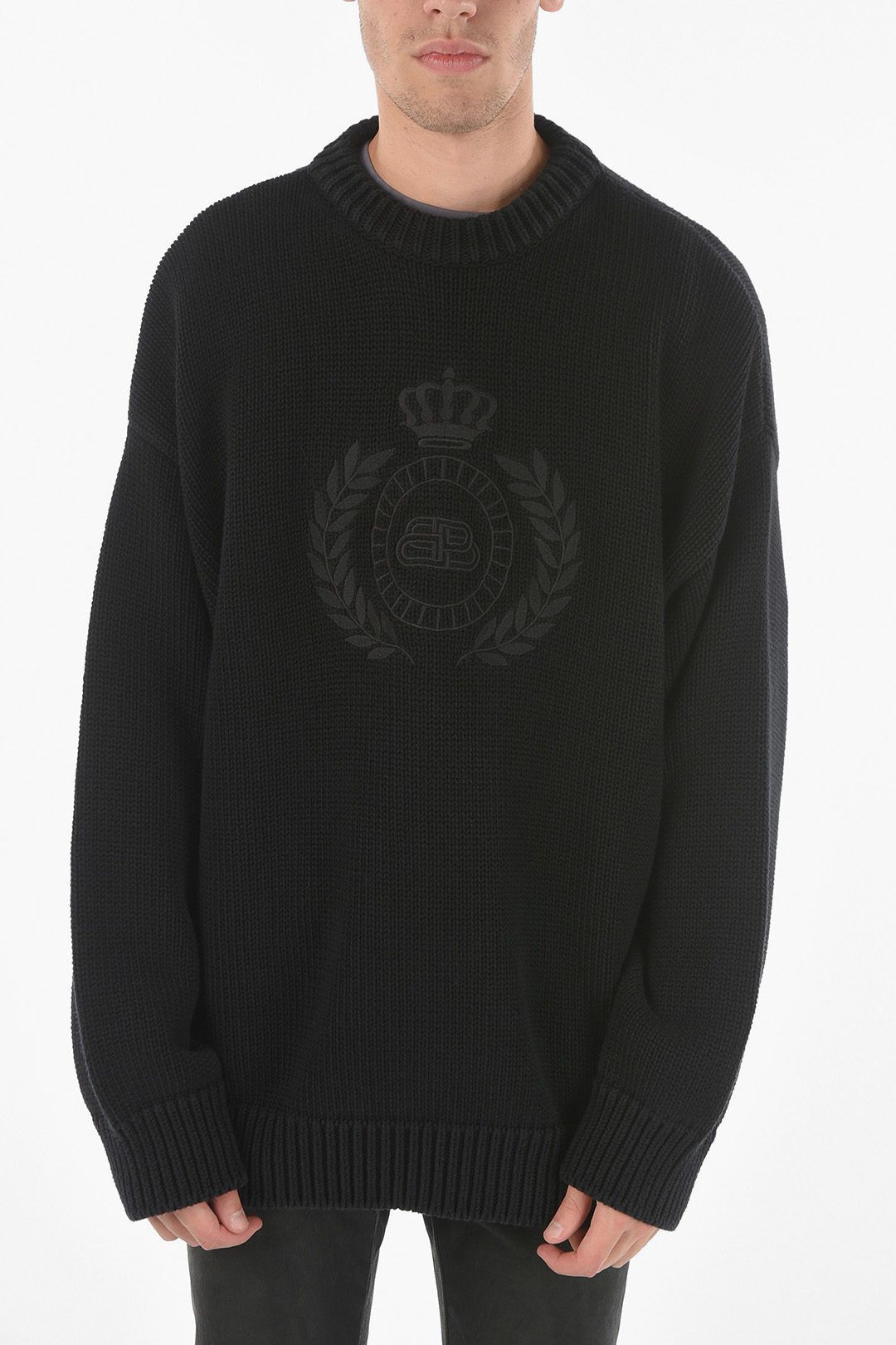 Balenciaga Braided Cable-Knit College Logo Embroidery Sweater 