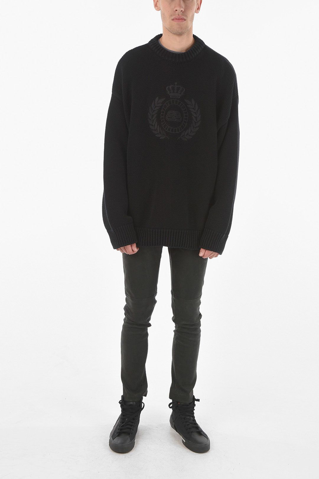 Balenciaga Braided Cable-Knit College Logo Embroidery Sweater 