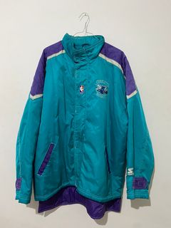 Vintage 90s Charlotte Hornets Leather Wool Jacket - Maker of Jacket