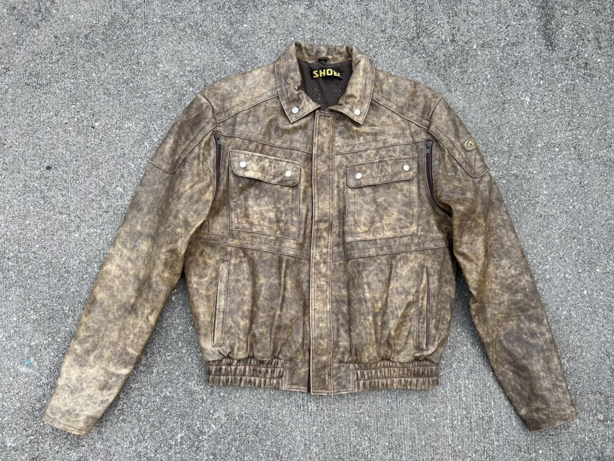Leather Vintage 1990s SHOEI Japan Patina Leather Moto Jacket Size US L / EU 52-54 / 3 - 1 Thumbnail