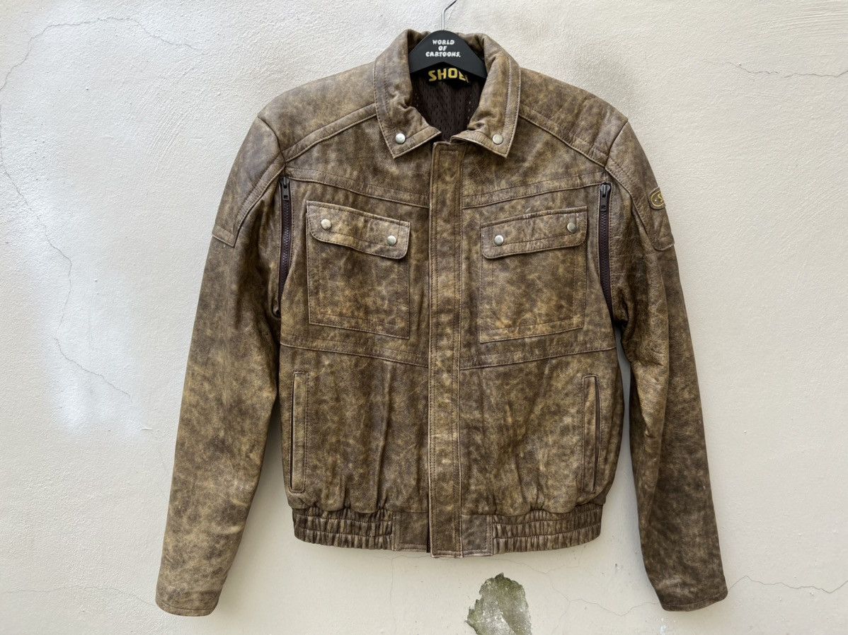 Leather Vintage 1990s SHOEI Japan Patina Leather Moto Jacket Size US L / EU 52-54 / 3 - 7 Thumbnail