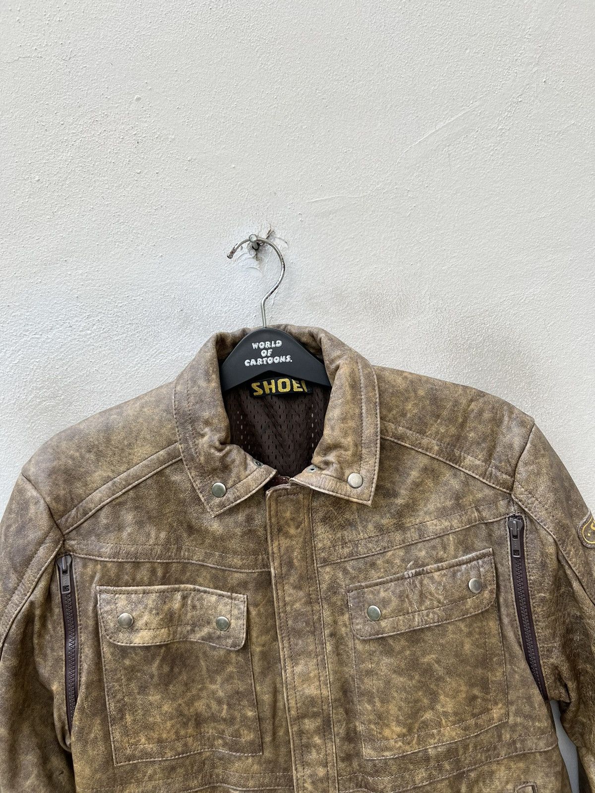 Leather Vintage 1990s SHOEI Japan Patina Leather Moto Jacket Size US L / EU 52-54 / 3 - 8 Thumbnail