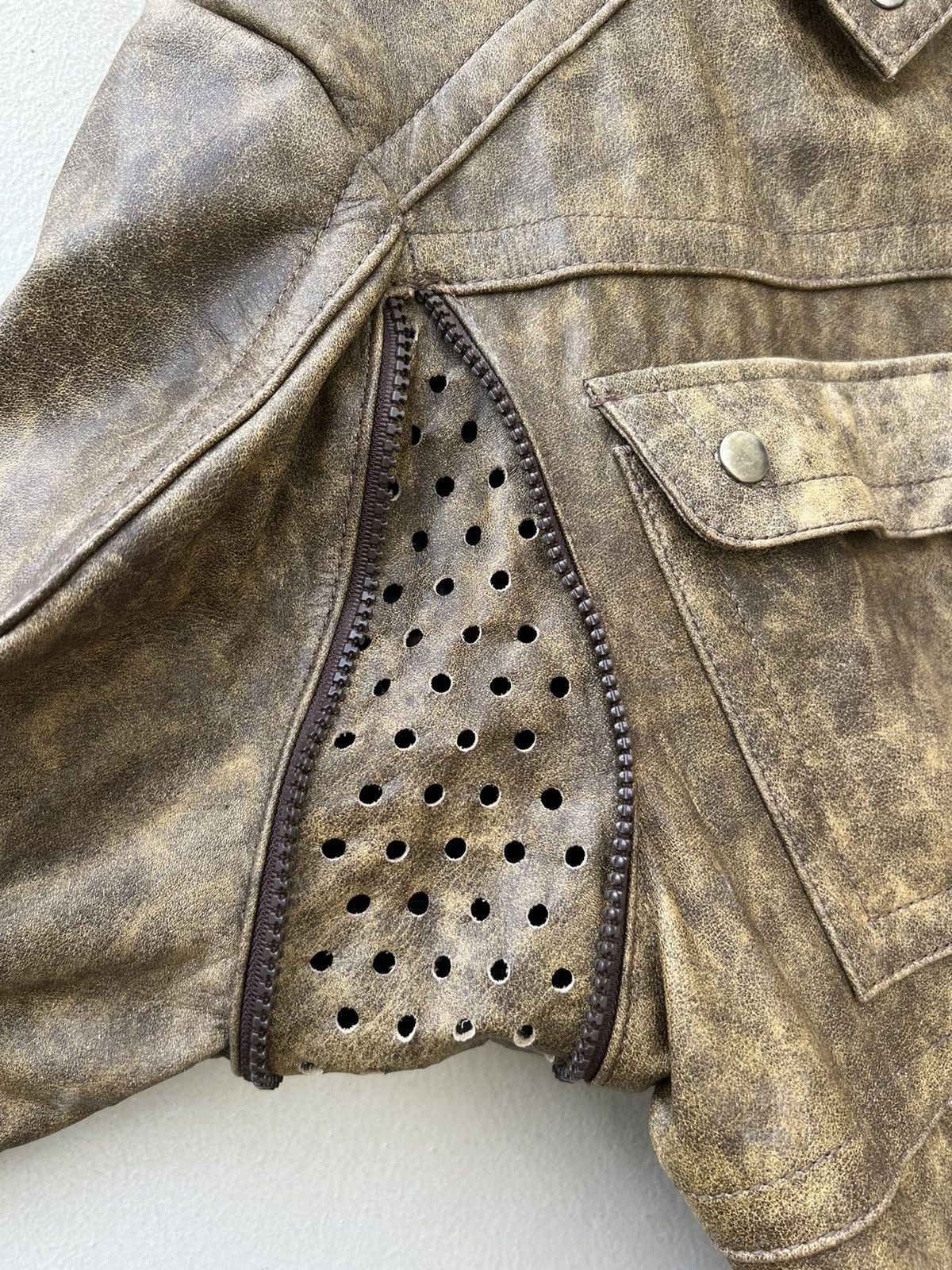Leather Vintage 1990s SHOEI Japan Patina Leather Moto Jacket Size US L / EU 52-54 / 3 - 11 Thumbnail