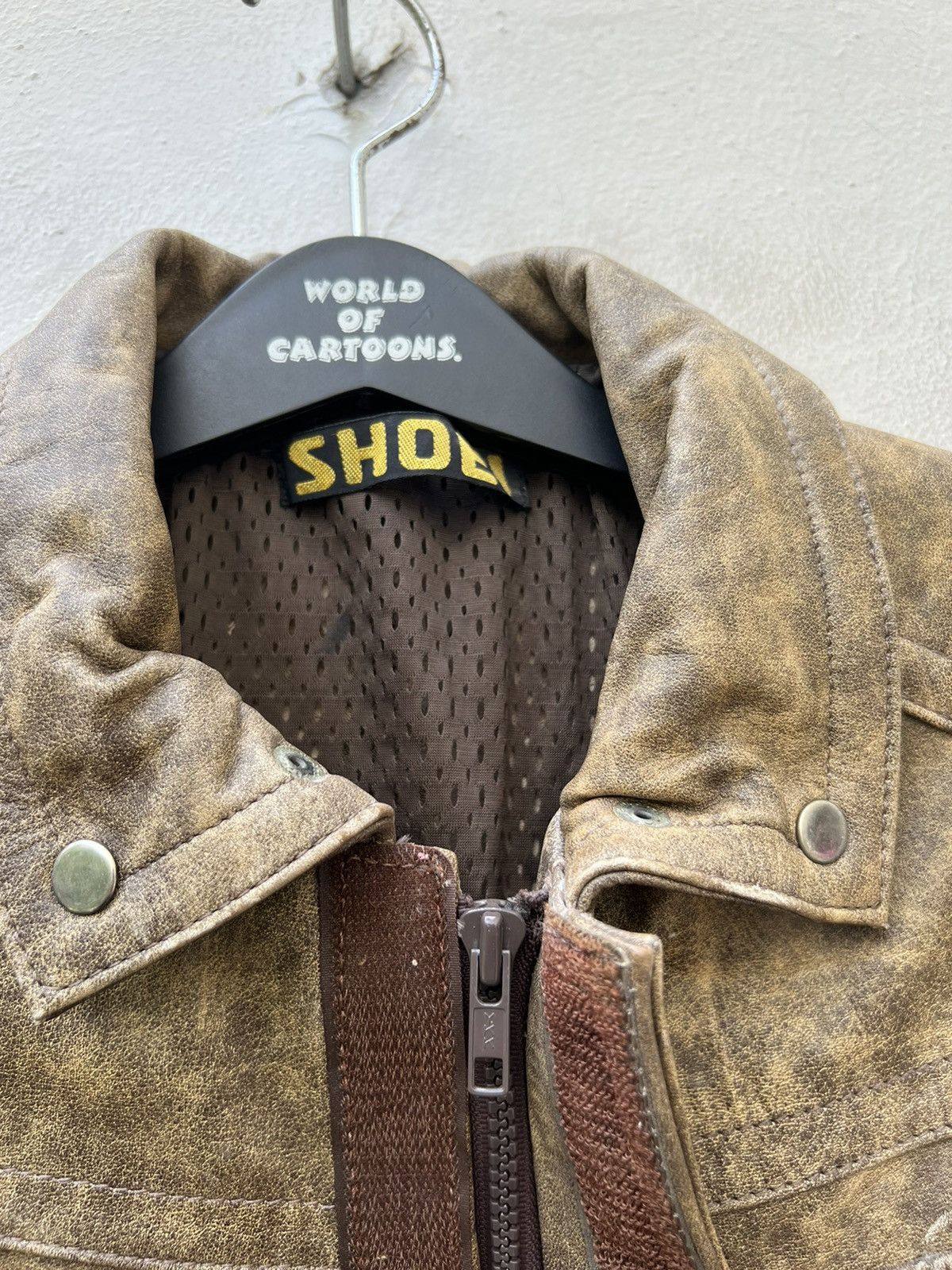 Leather Vintage 1990s SHOEI Japan Patina Leather Moto Jacket Size US L / EU 52-54 / 3 - 13 Thumbnail