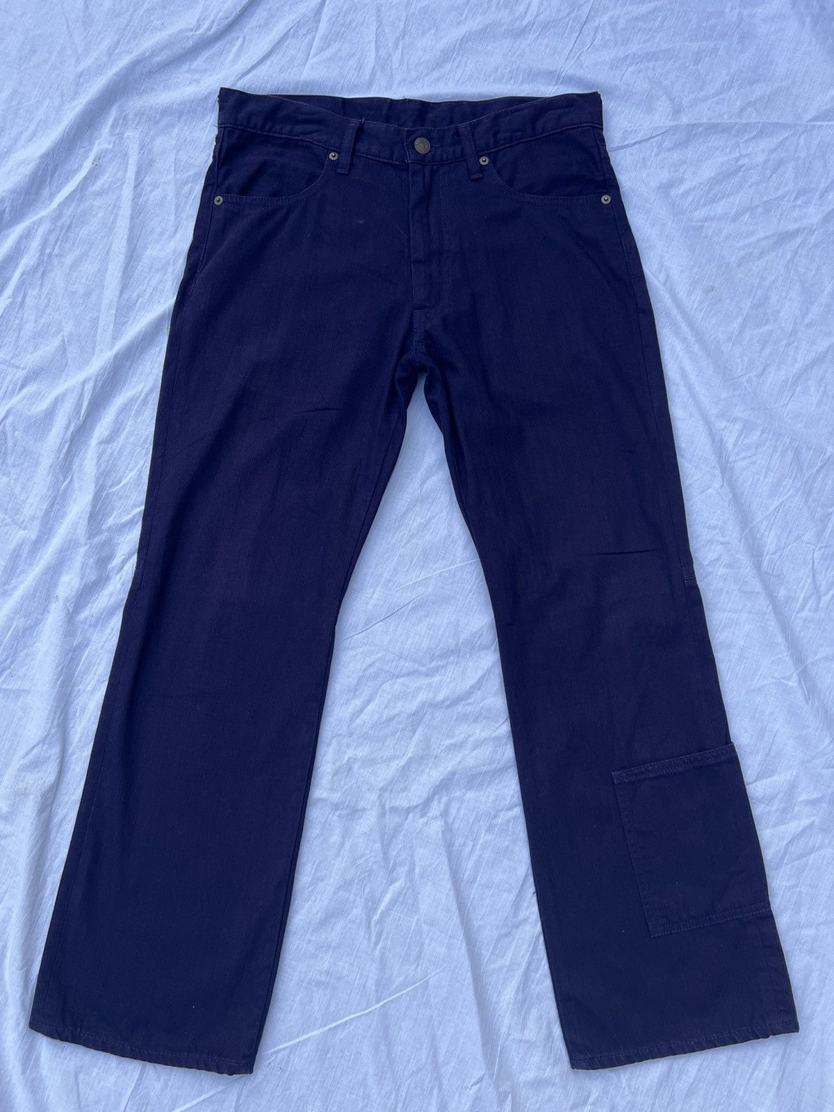 Yohji Yamamoto Vintage YYPH Purple Denim Cargo Cropped Flare Jeans Size US 31 - 1 Thumbnail
