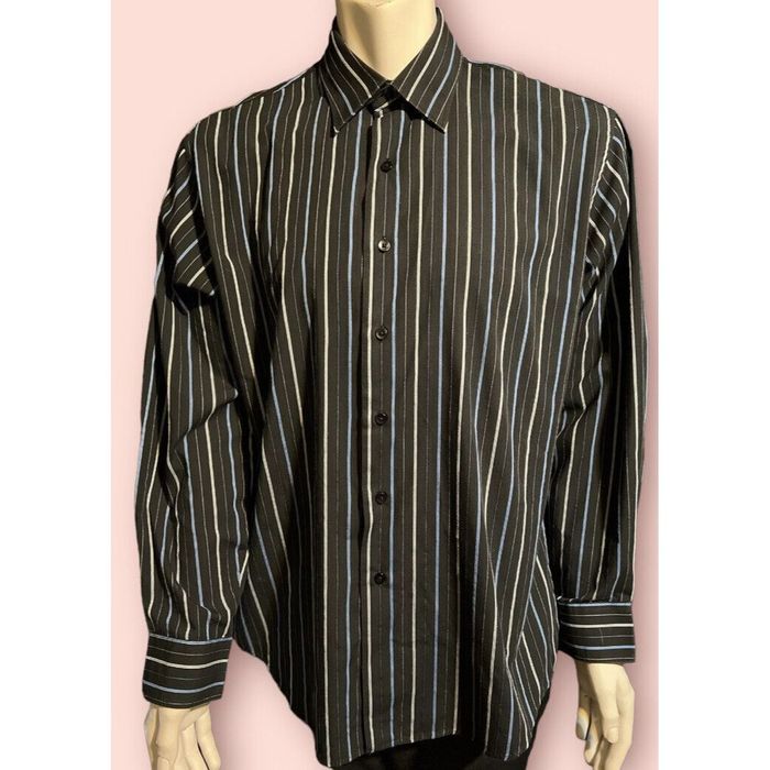 Van Heusen Van Heusen Studio Button Up Shirt Mens Sz L Blue Black Strip ...