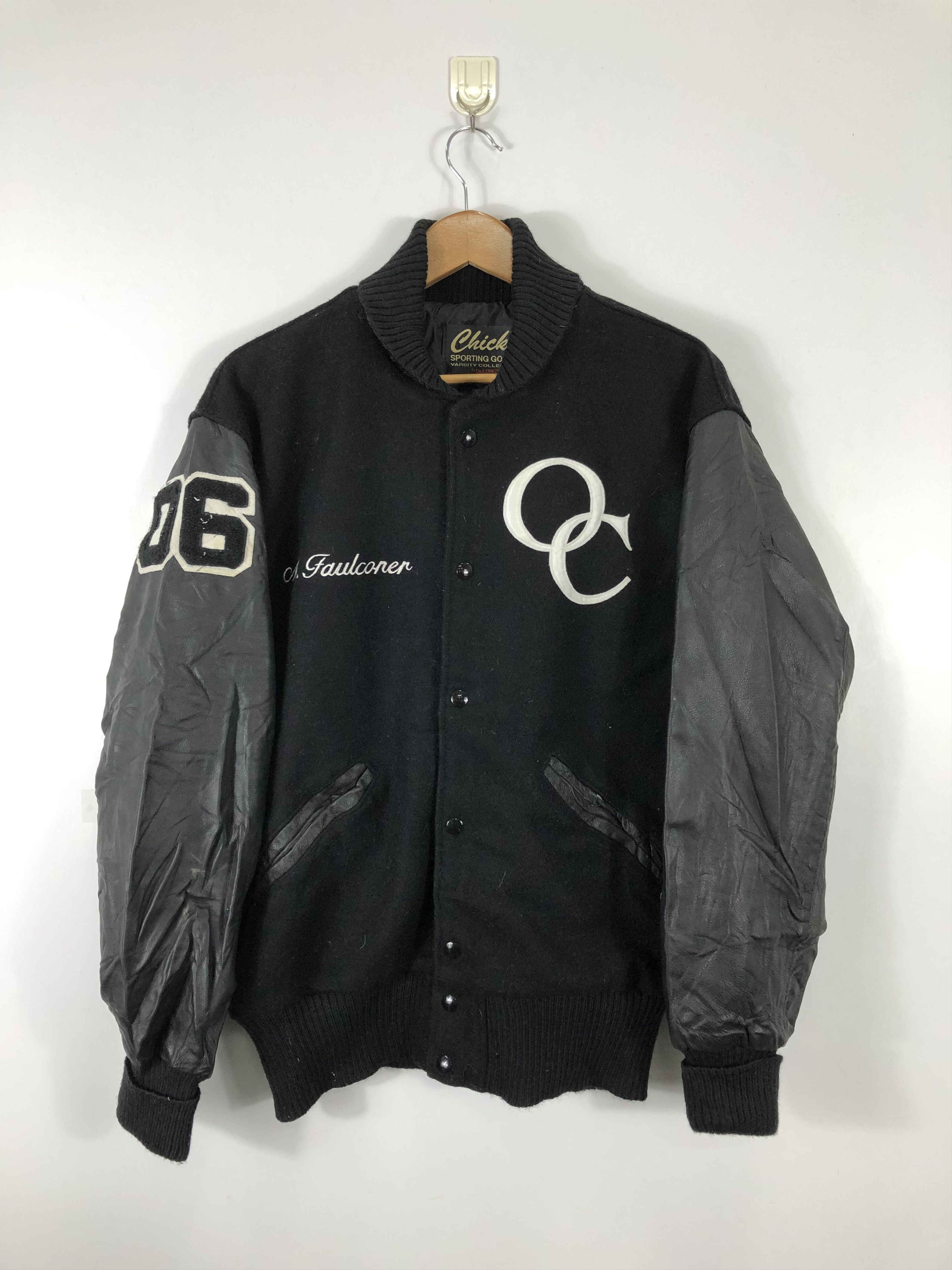 Vintage 90s O.C Black Sox Varsity Sleeve Leather V0234