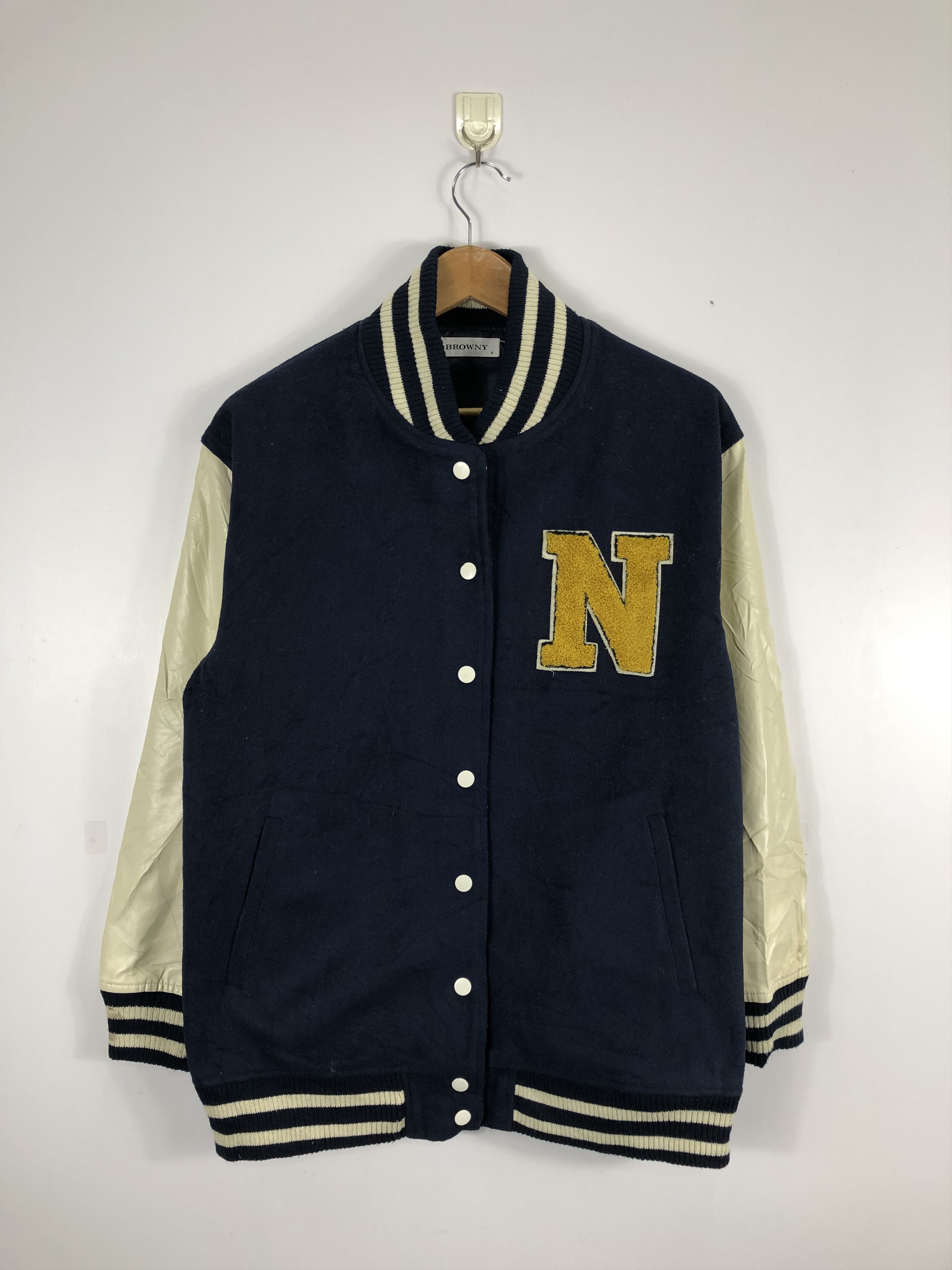 Vintage Japanese Brand Browny Varsity Leather Sleeve V0244
