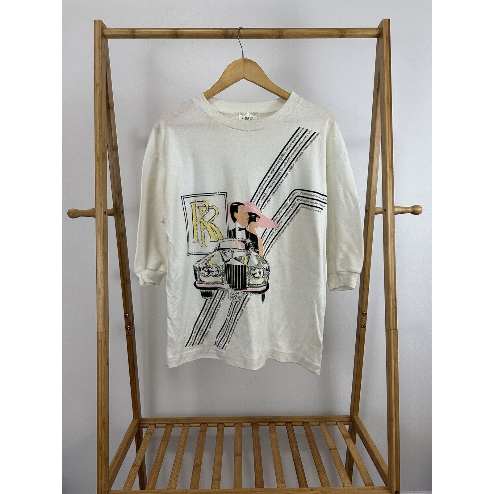 VTG 80s Rolls Royce Luxury Bedazzled Pullover Top T-Shirt L