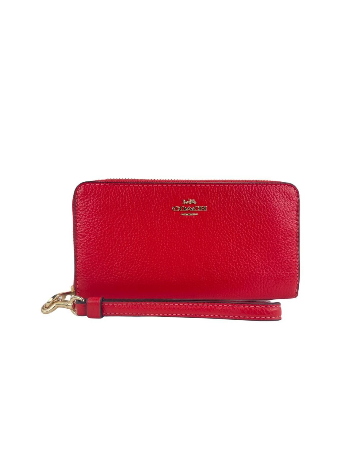 Coach (C4451) Long Miami Red Pebbled Leather Zip Around Wristlet Clutch ...