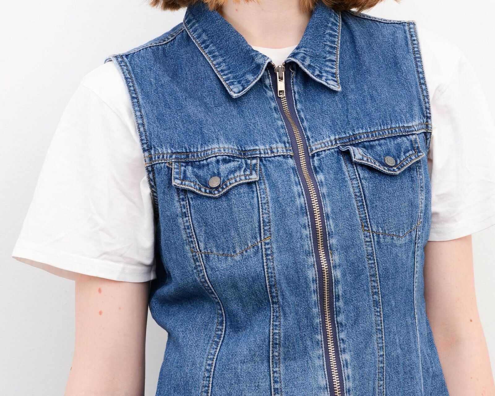 Other × Vintage 90's Zip Up Denim Mini Dress Summer Dress Sarafan Y2K Size M / US 6-8 / IT 42-44 - 4 Thumbnail